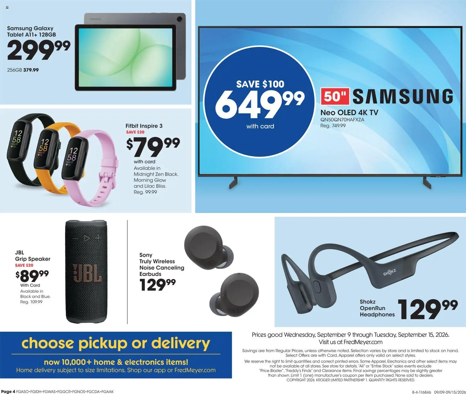 Fred Meyer Home & Apparel - valid from 09/09/2026 | Page: 4 | Products: Tablet, Tv, Headphones, Speaker