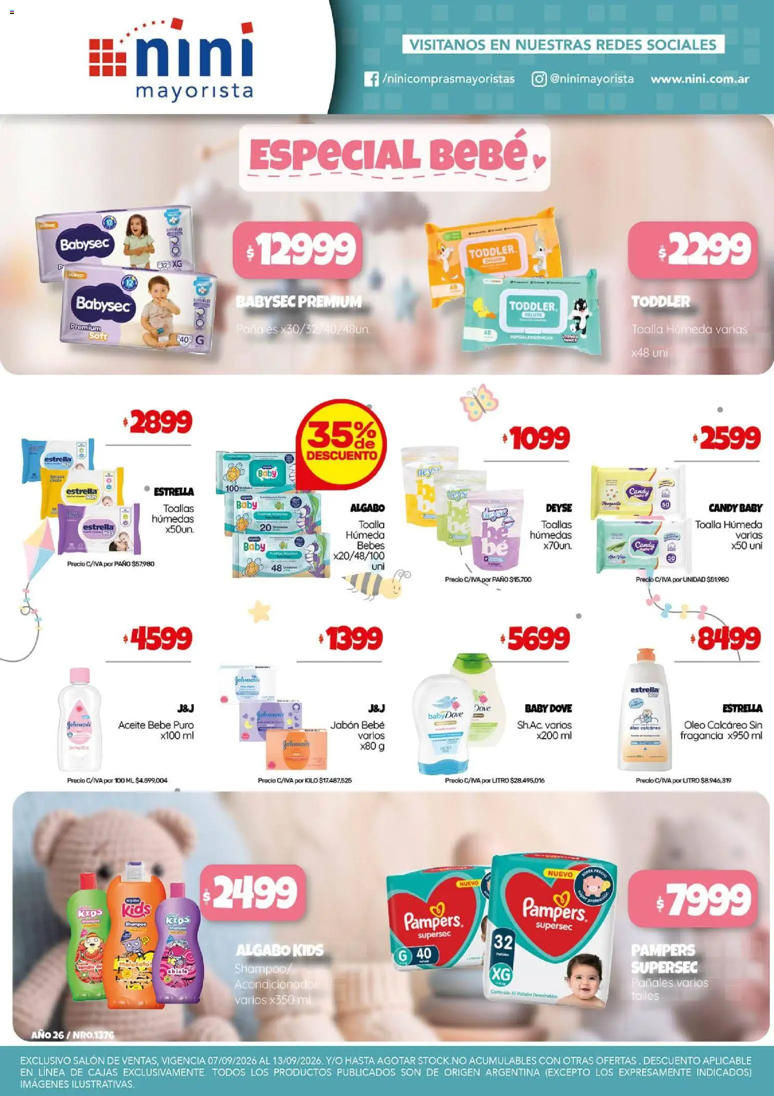 NINI Mayorista catálogo │ válido desde el 07/09/2026 | Página: 7 | Productos: Toalla, Toallas, Acondicionador, Pañales