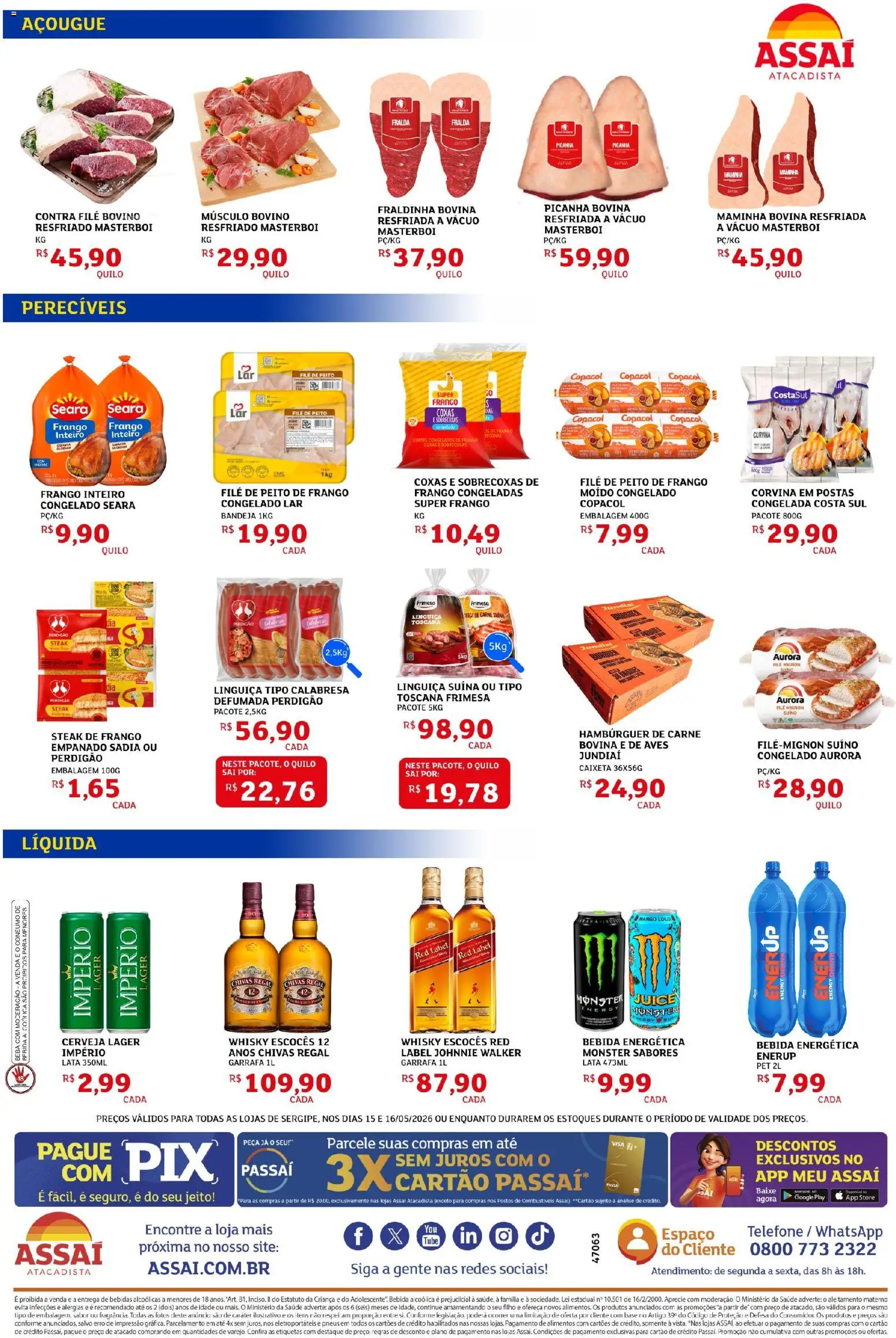 Assaí Atacadista Folheto - válido de 15.05.2026 | Página: 2 | Produtos: Linguiça, Contra filé, Base, Peito de frango