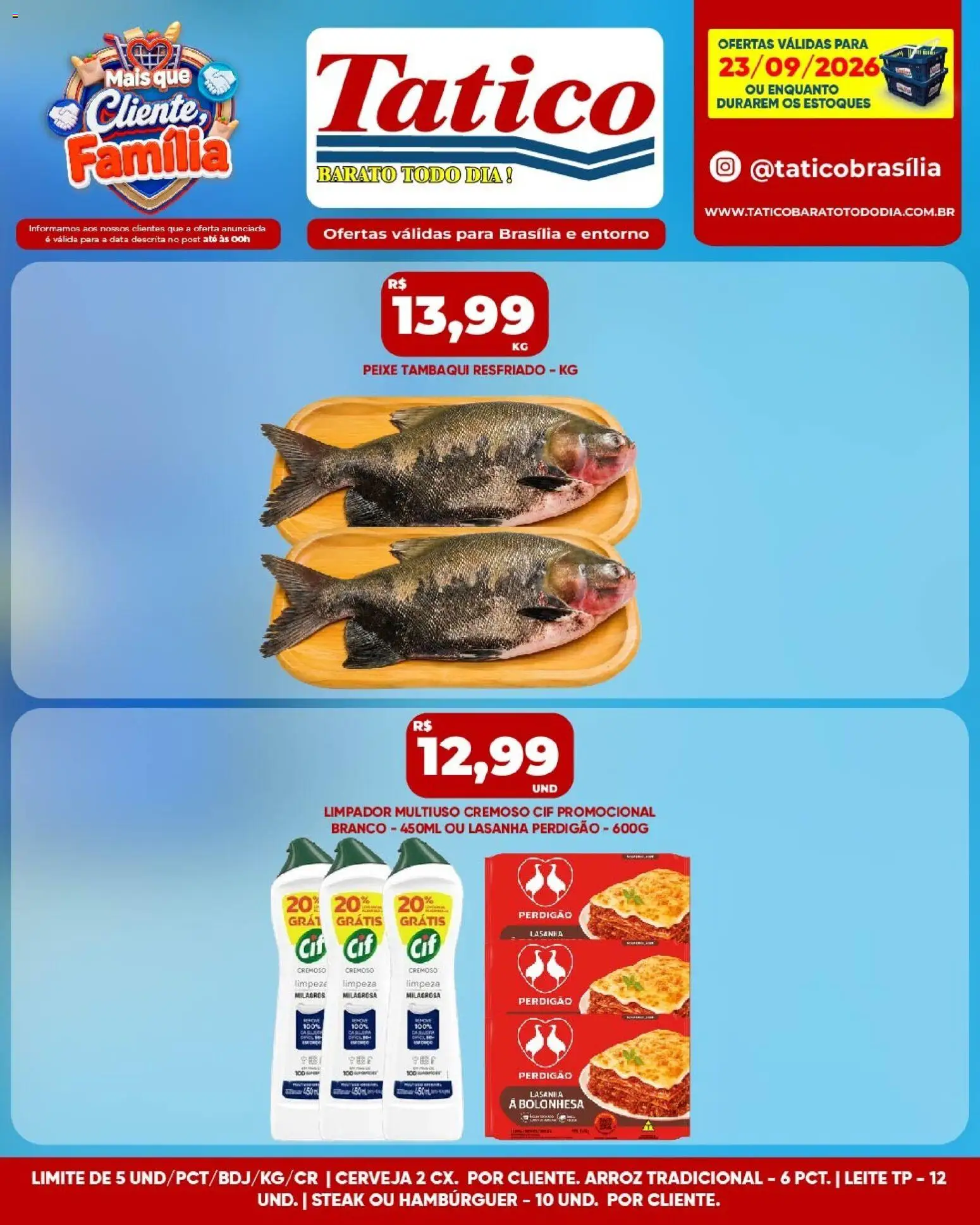 Tatico Folheto - válido de 23/09/2026 | Página: 9 | Produtos: Leite, Arroz, Peixe, Hambúrguer