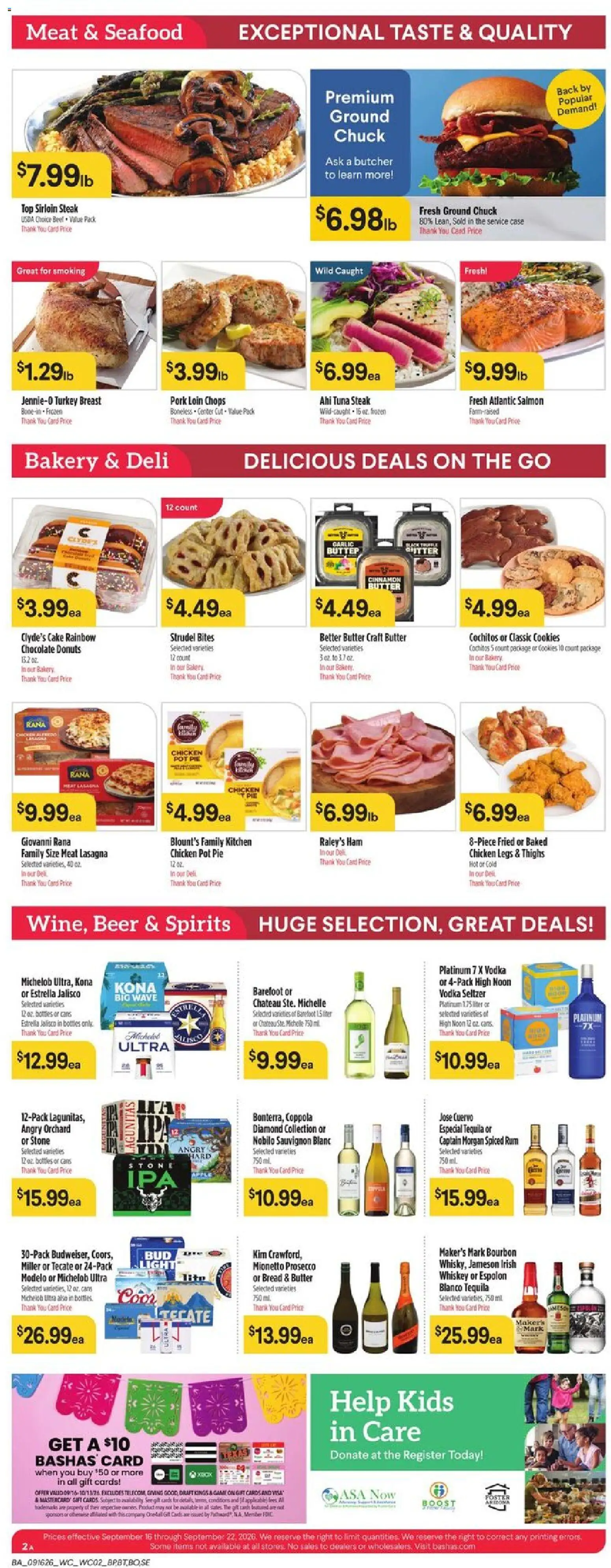 Basha's Weekly Ad - valid from 09/16/2026 | Page: 2 | Products: Bakery, Captain Morgan, Seafood, Tuna steak