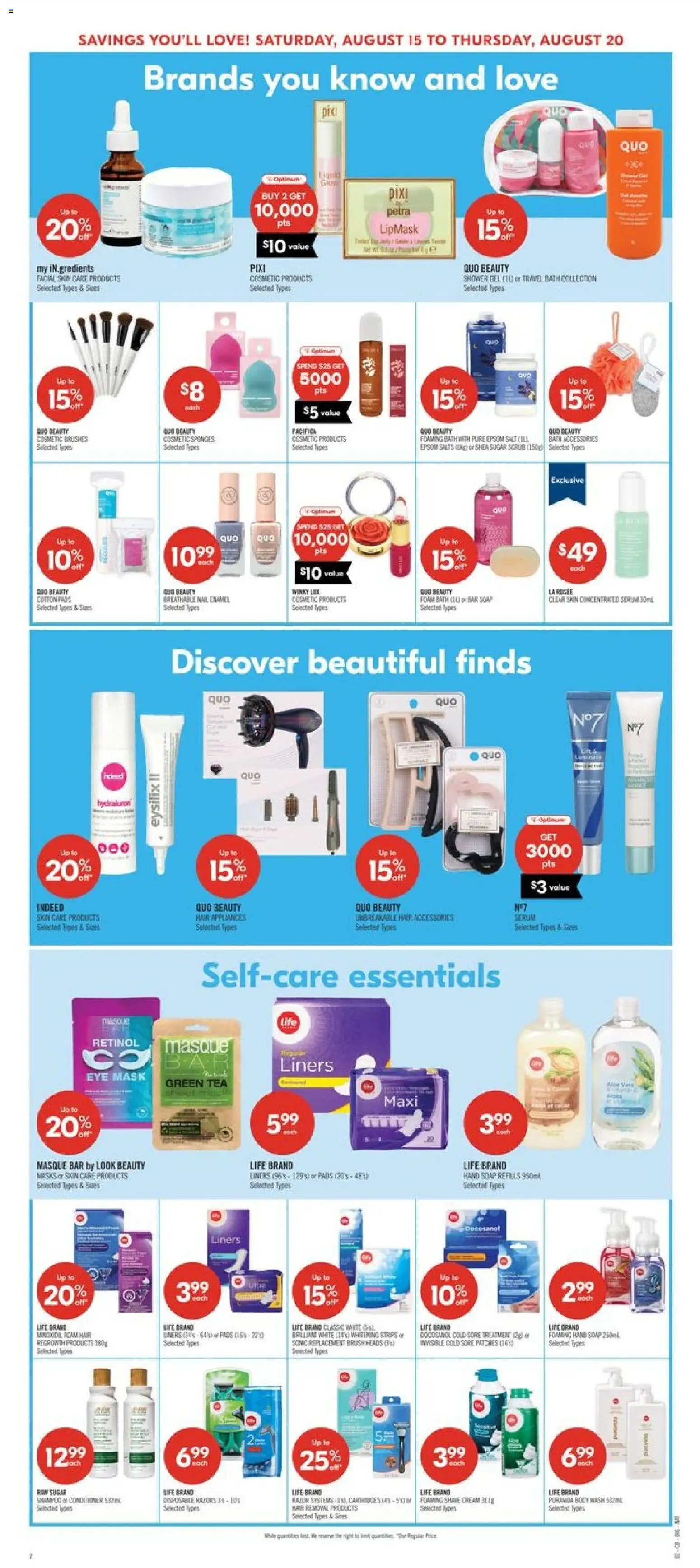 Shoppers flyer valid from Aug 14, 2026 | Page: 15 | Products: Green tea, Foam, Brush, Salt