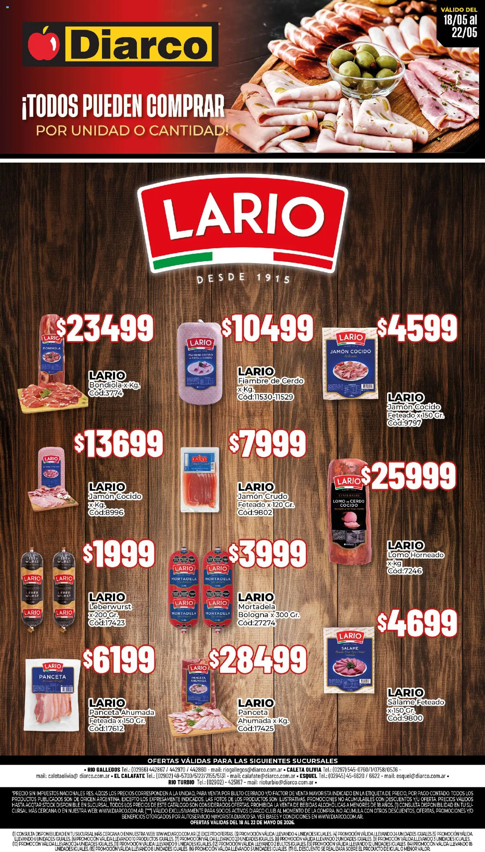 Diarco - Especial Lario │ válido desde el 18.05.2026 | Página: 1 | Productos: Jamón crudo, Mortadela, Panceta, Salame
