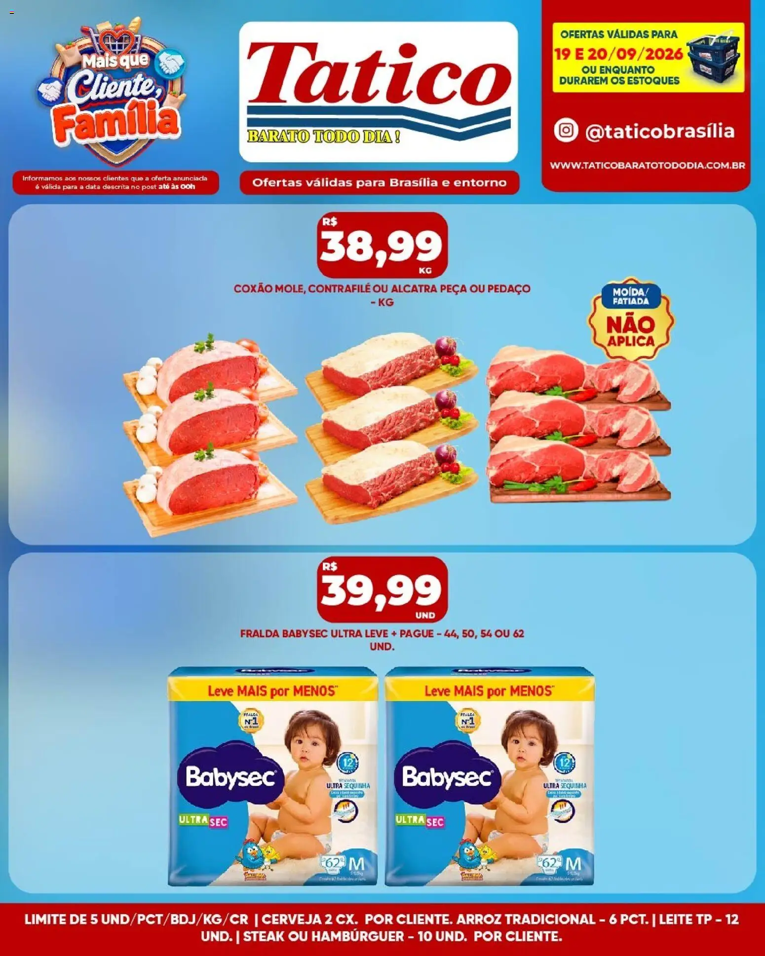 Tatico Folheto - válido de 19/09/2026 | Página: 14 | Produtos: Leite, Cerveja, Arroz, Hambúrguer