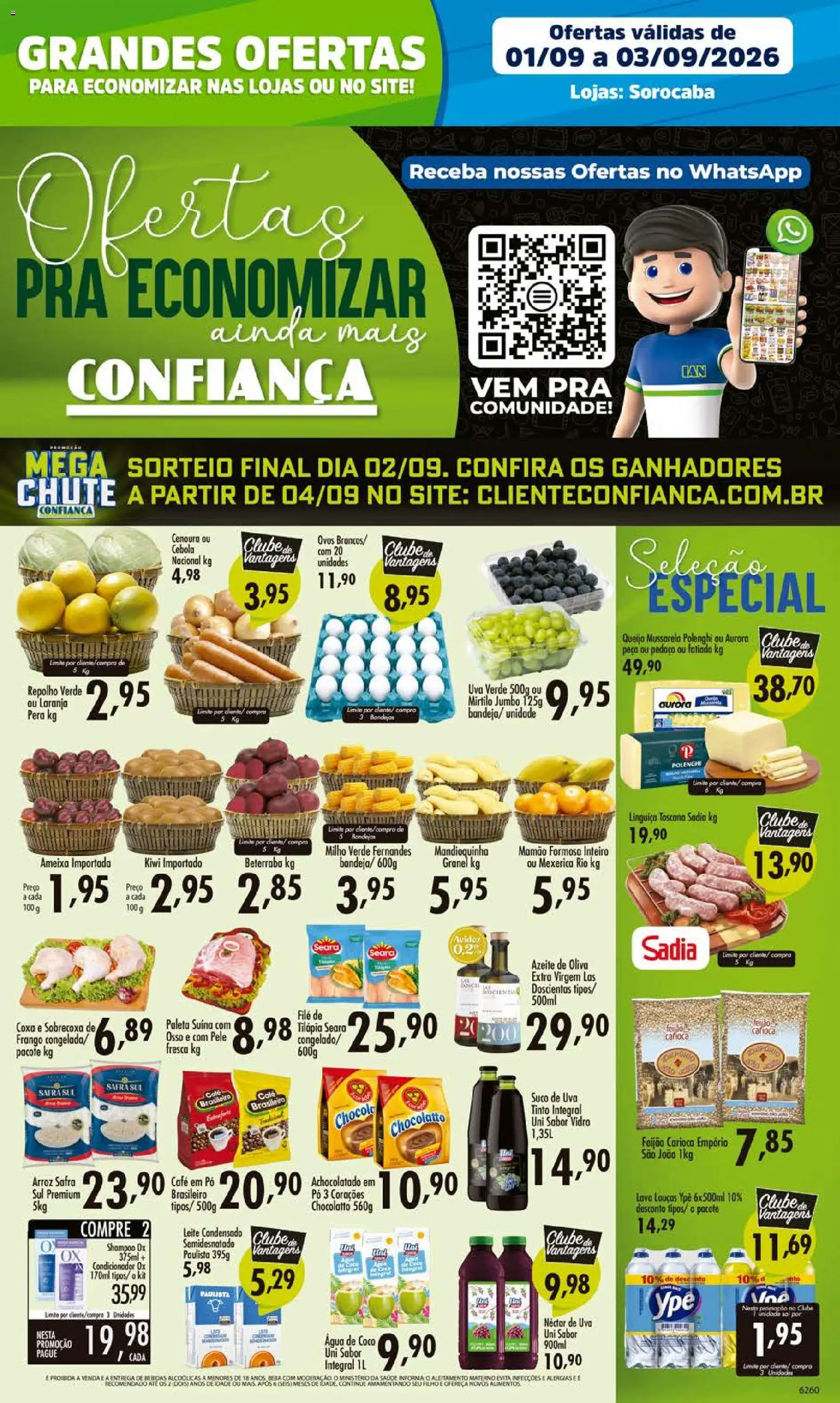 Confiança Folheto - válido de 01/09/2026 | Página: 1 | Produtos: Café, Arroz, Milho, Filé de tilápia