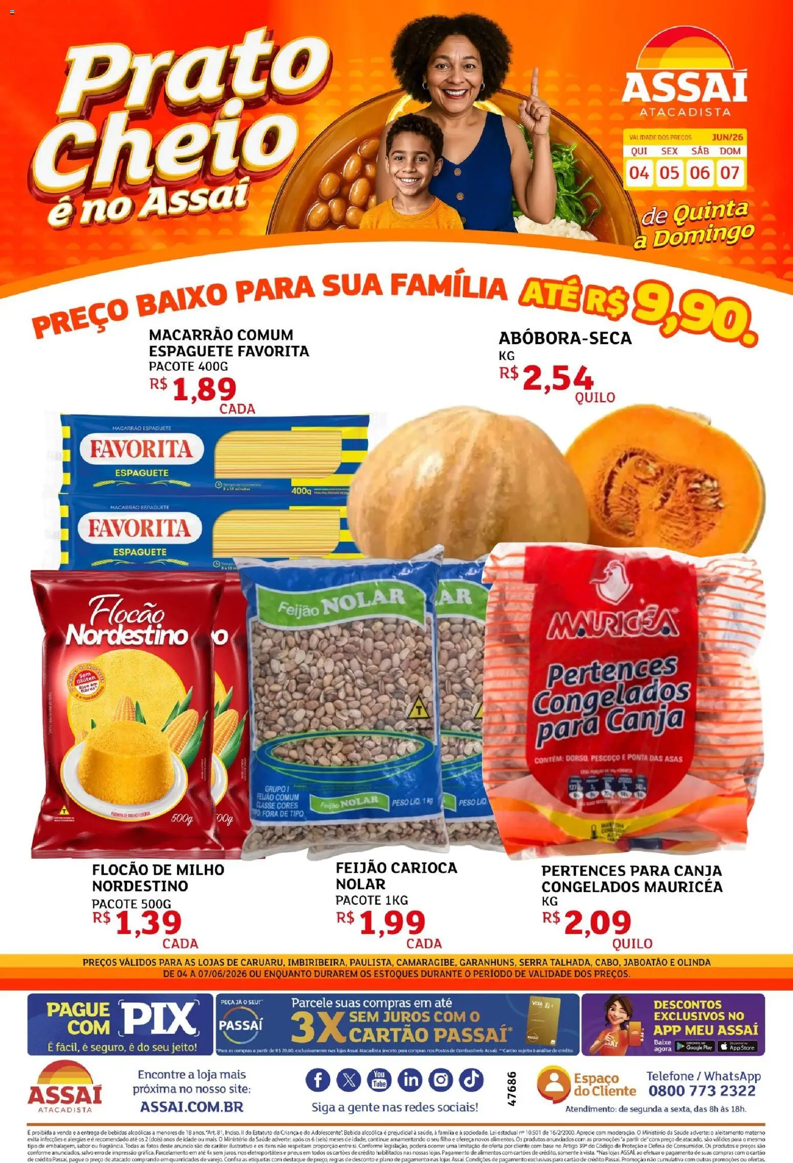 Assaí Atacadista Folheto - válido de 04.06.2026 | Página: 1 | Produtos: Feijão, Pneus, Telefone, Pá