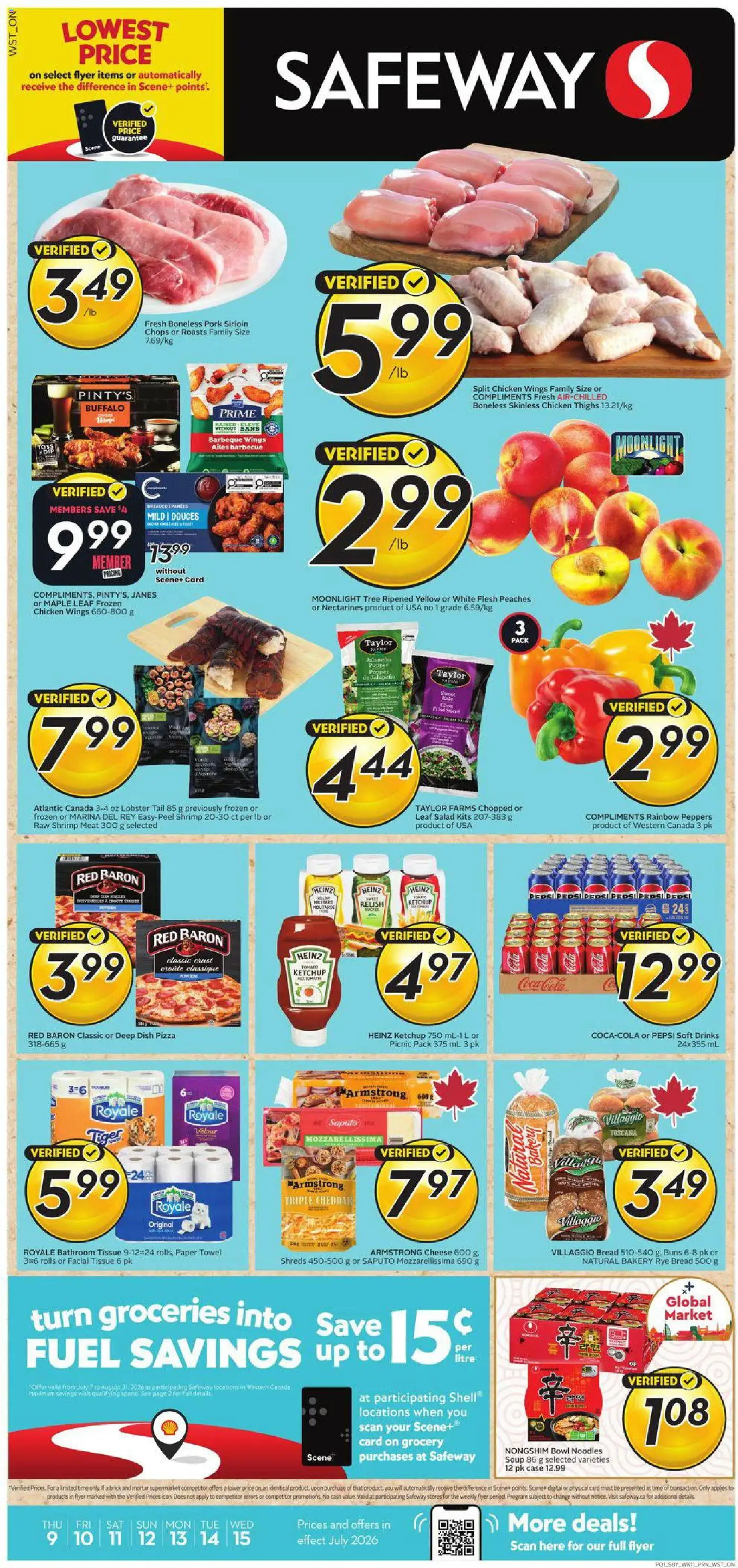 Safeway flyer valid from Jul 9, 2026 | Page: 1 | Products: Salad, Bakery, Cheese, Chicken