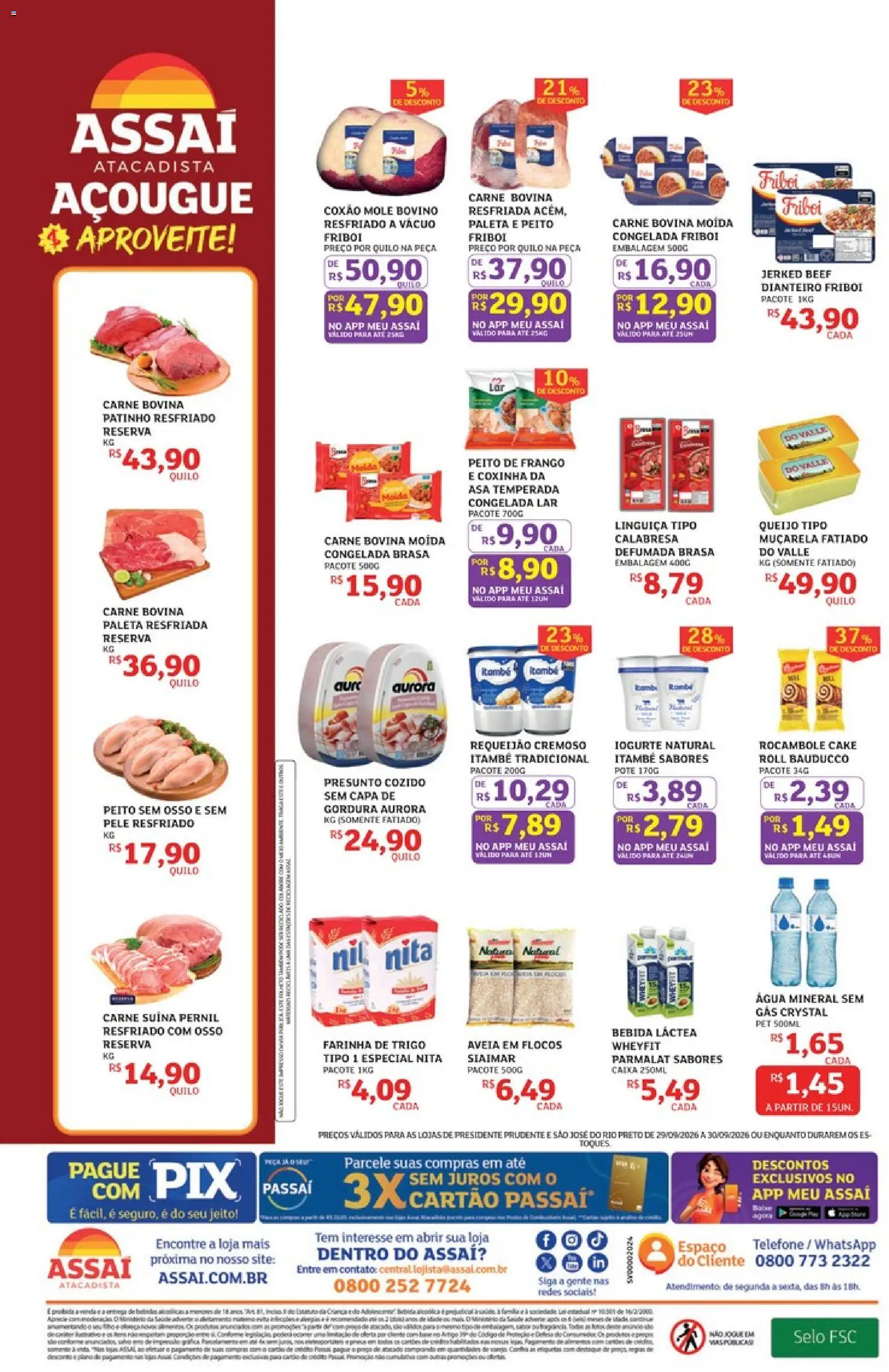 Assaí Atacadista Folheto - válido de 29/09/2026 | Página: 2 | Produtos: Carne bovina, Queijo, Bebida, Telefone