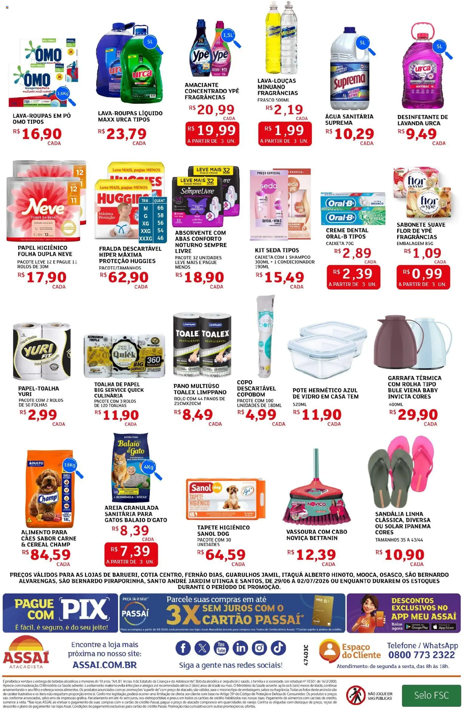 Assaí Atacadista Folheto - válido de 29/06/2026 | Página: 4 | Produtos: Tapete, Sabonete, Papel higiênico, Água sanitária