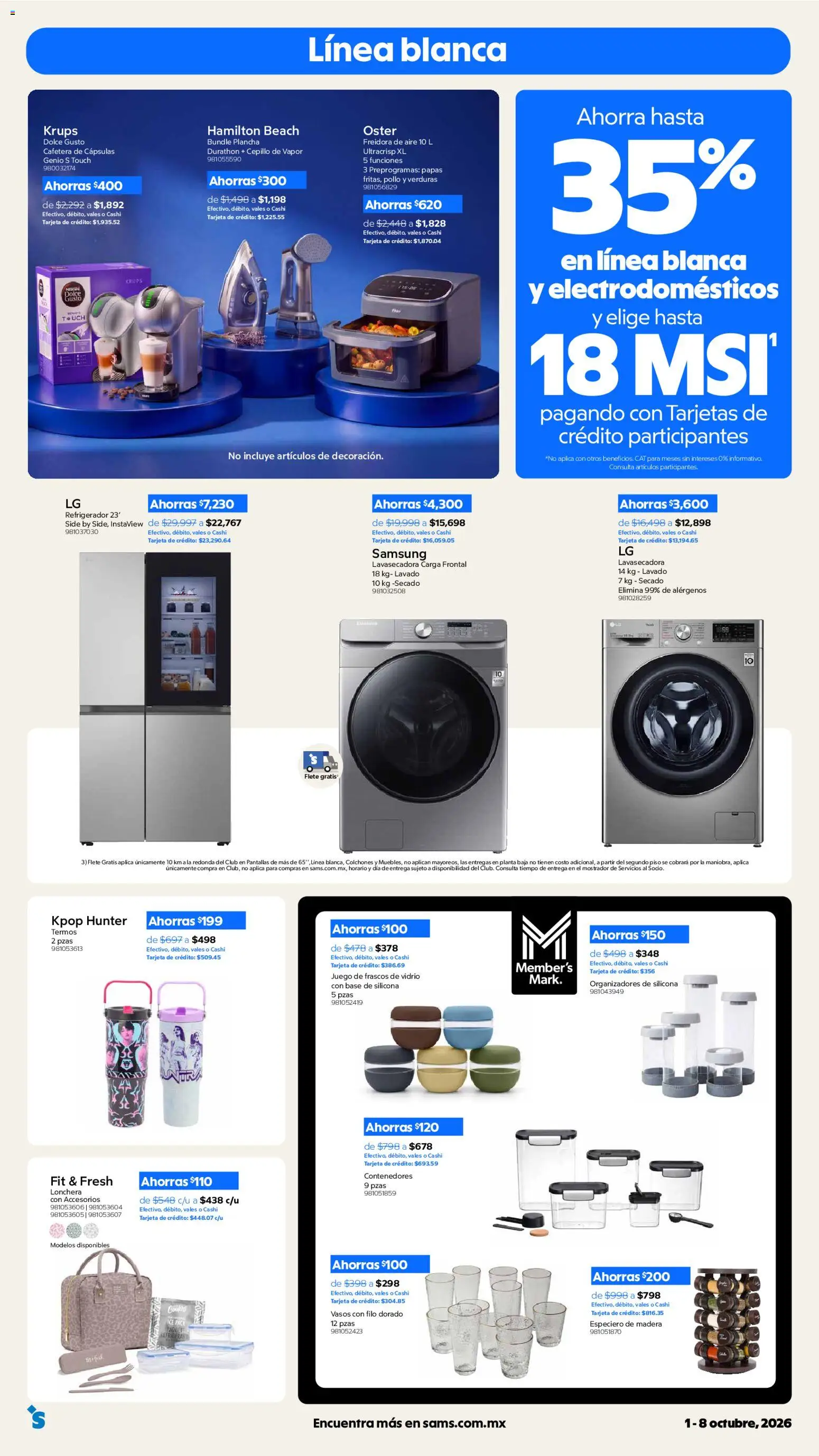Nuevas ofertas de Sam's Club válidas en toda la República Mexicana desde el 01/10/2026. ¡Encuentra las mejores ofertas en Sam's Club catálogo! | Página: 4 | Productos: Pantallas, Cepillo, Papas, Vasos