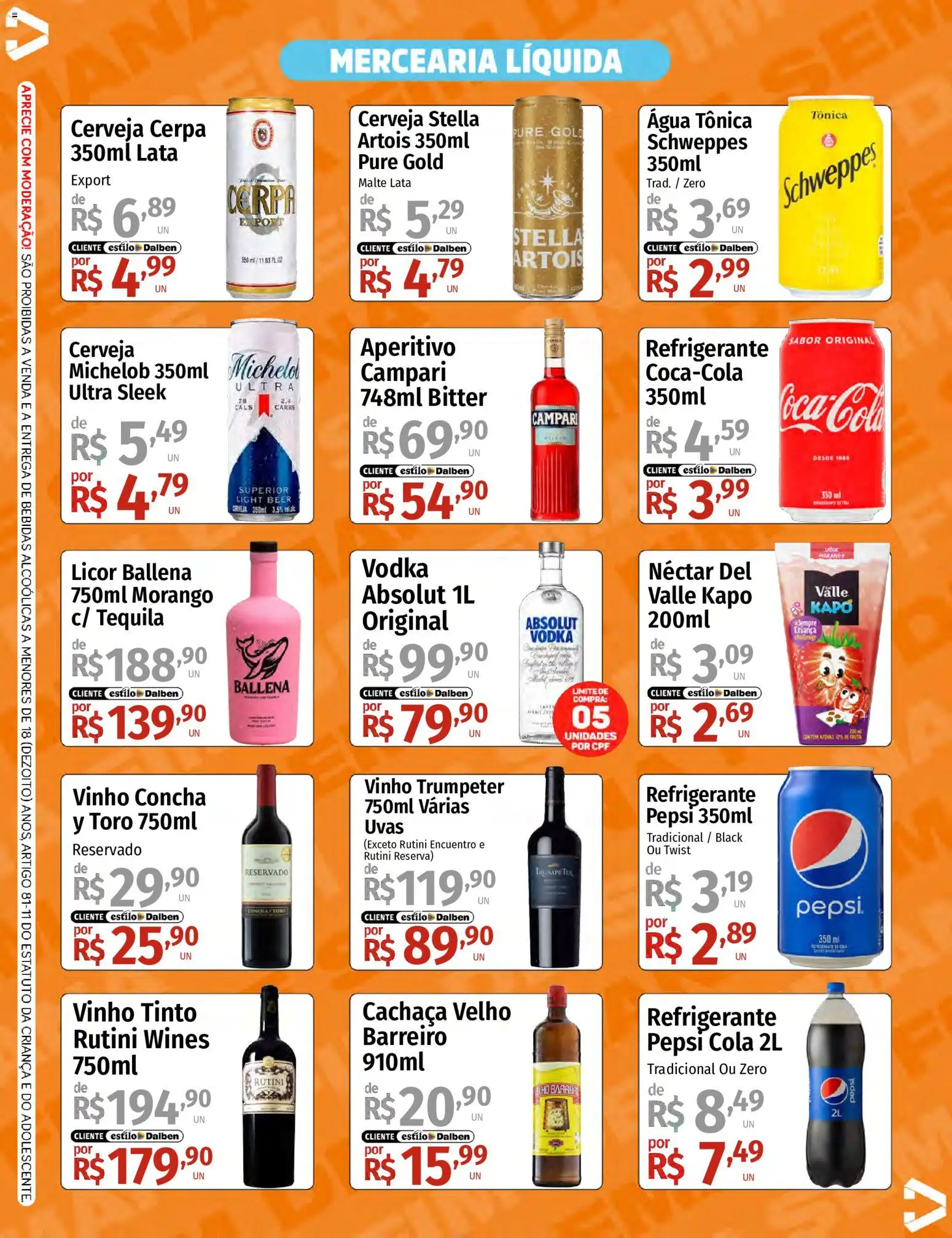 Supermercado Dalben Folheto - válido de 05.06.2026 | Página: 3 | Produtos: Água tônica, Cachaça, Vodka, Refrigerante