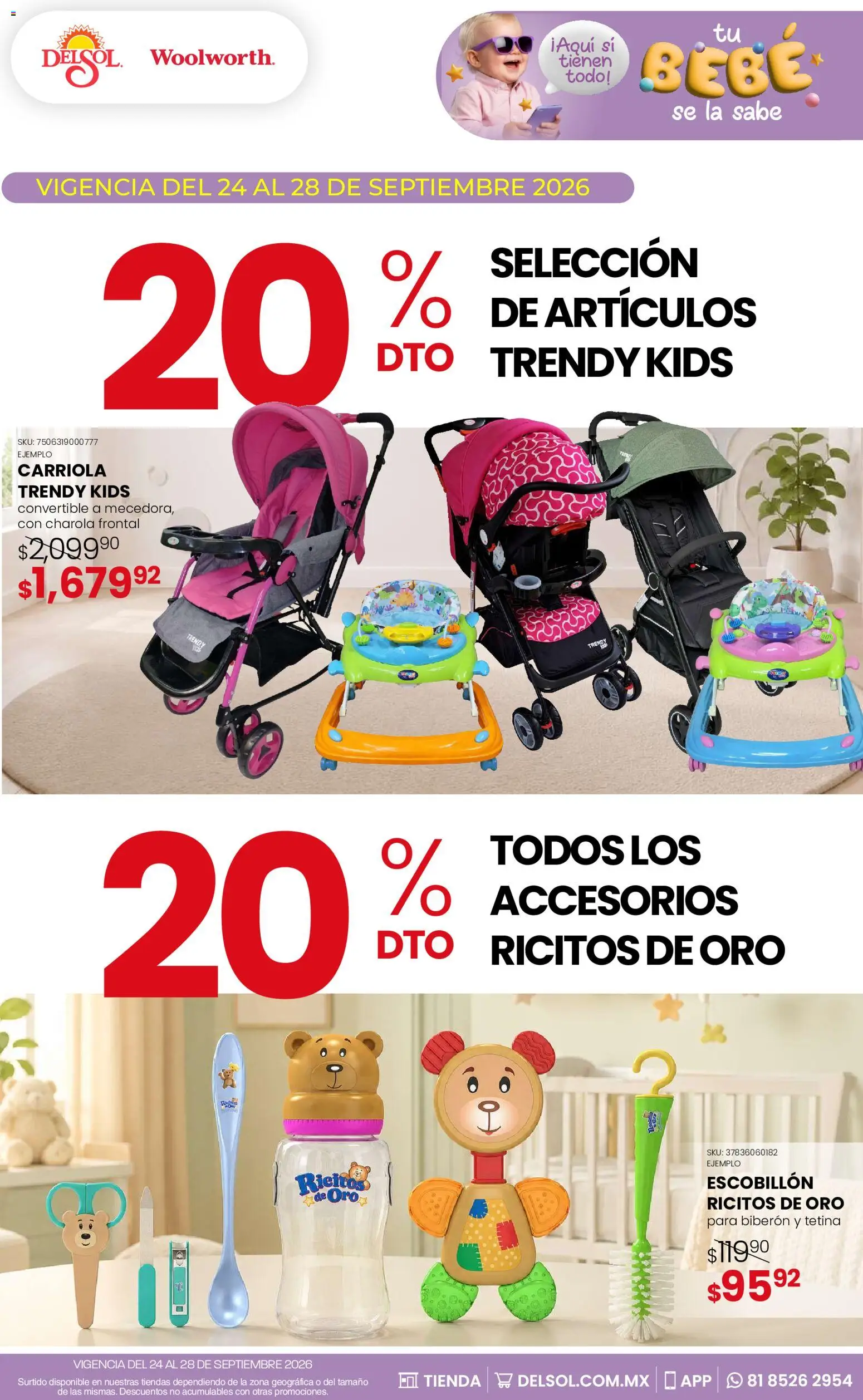 Nuevas ofertas de Del Sol y Woolworth válidas en toda la República Mexicana desde el 24/09/2026. ¡Encuentra las mejores ofertas en Del Sol y Woolworth catálogo! | Página: 14 | Productos: Carriola, Biberón