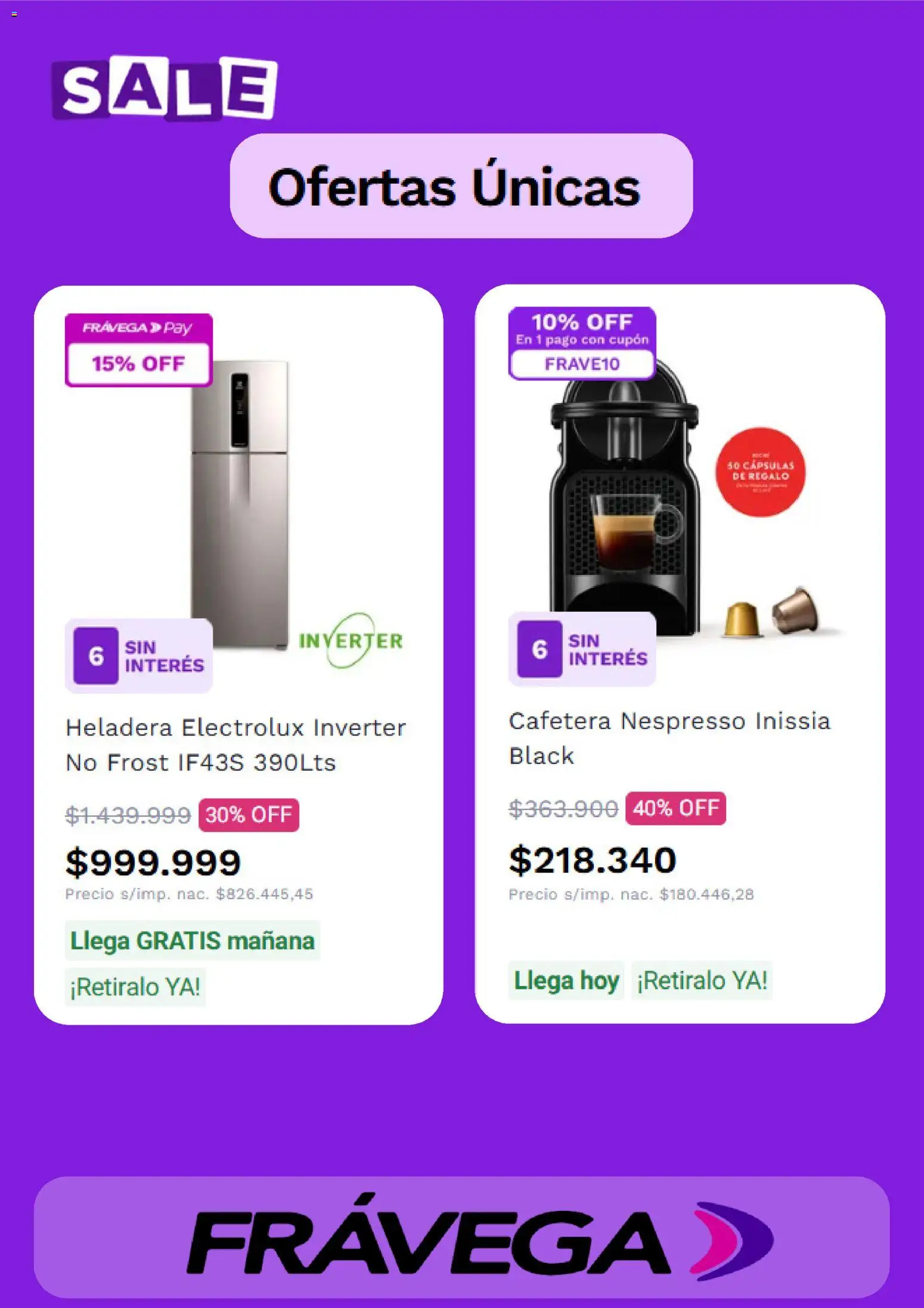 Frávega - Ofertas │ válido desde el 01/09/2026 | Página: 4 | Productos: Cafetera, Heladera, Cápsulas