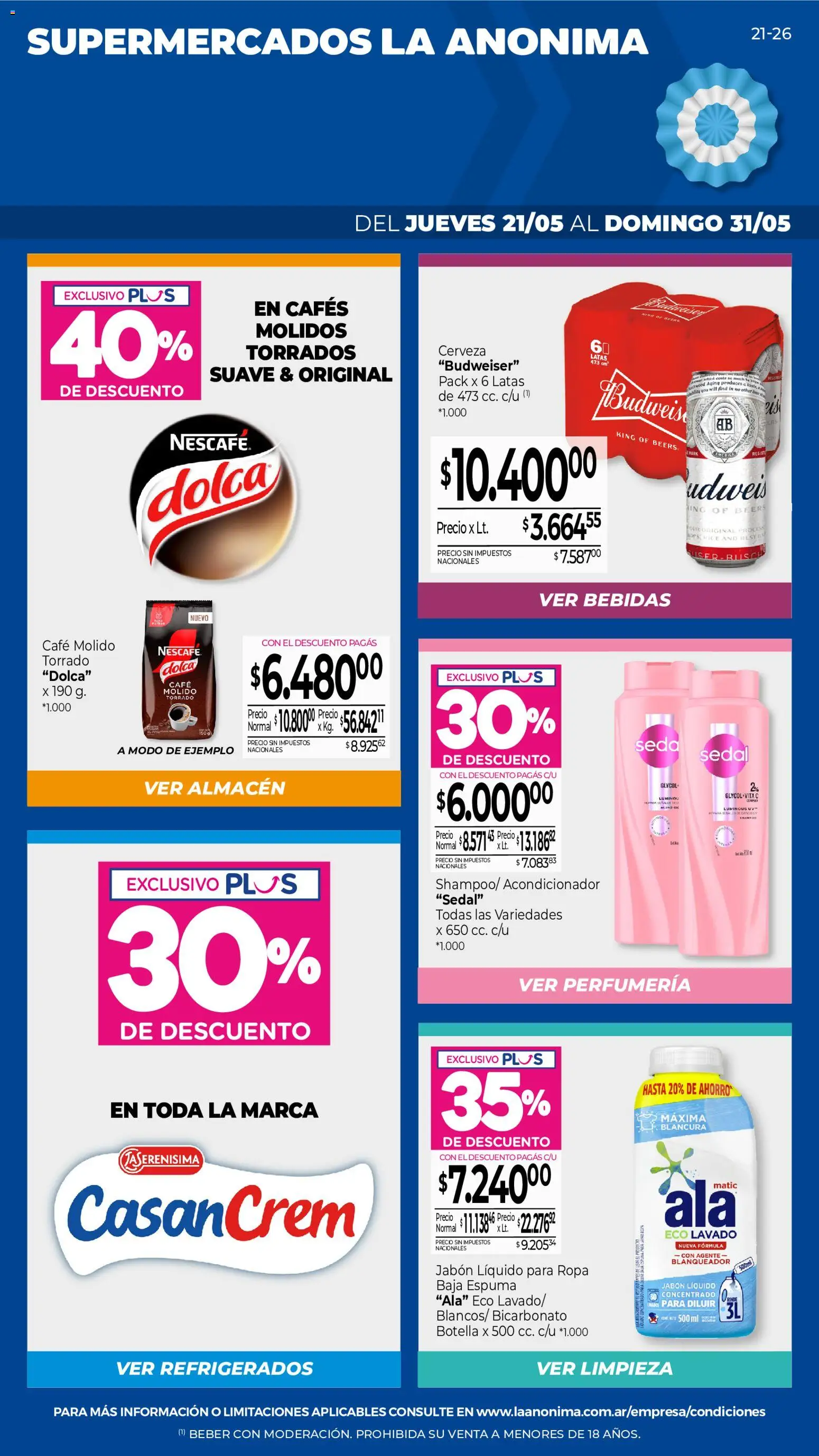 La Anonima catálogo │ válido desde el 21.05.2026 | Página: 1 | Productos: Botella, Acondicionador, Espuma, Ropa