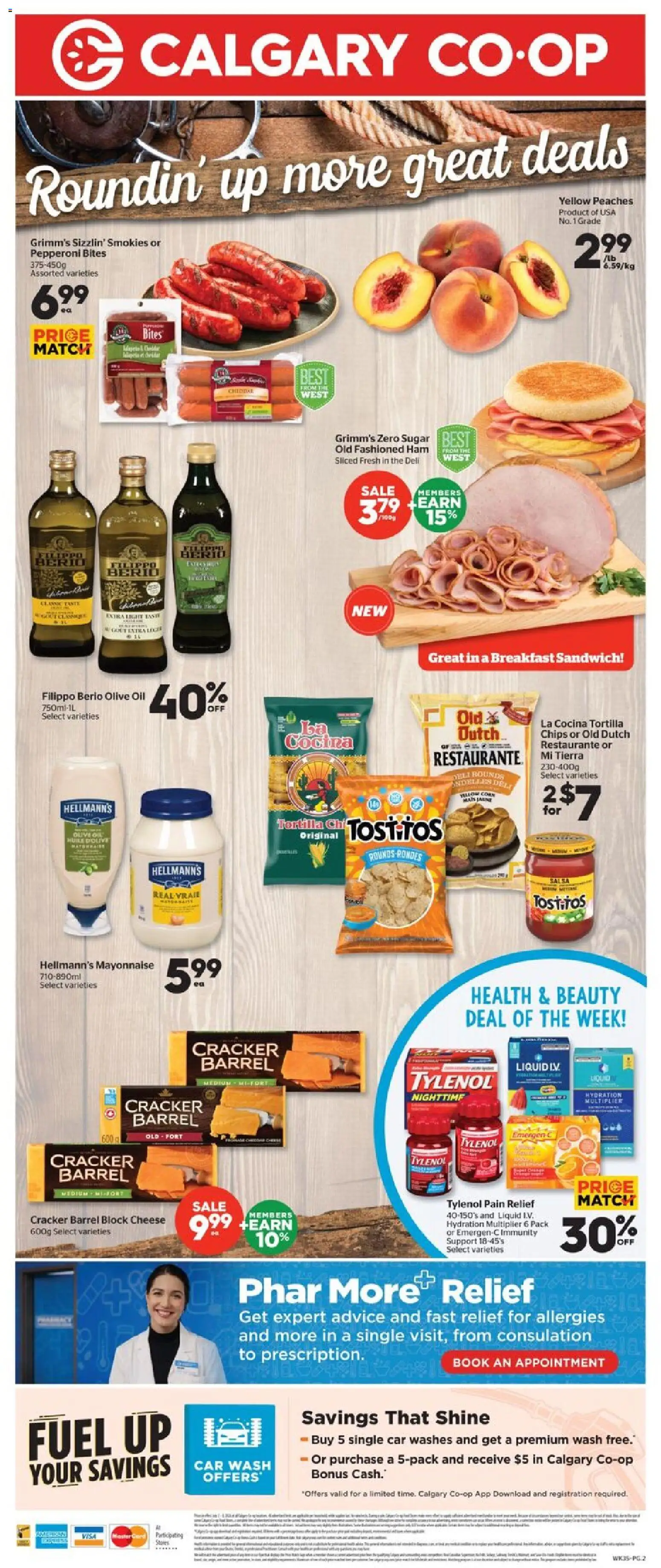 Calgary Co-op flyer valid from Jul 2, 2026 | Page: 2 | Products: Chips, Cheese, Oil, Ham