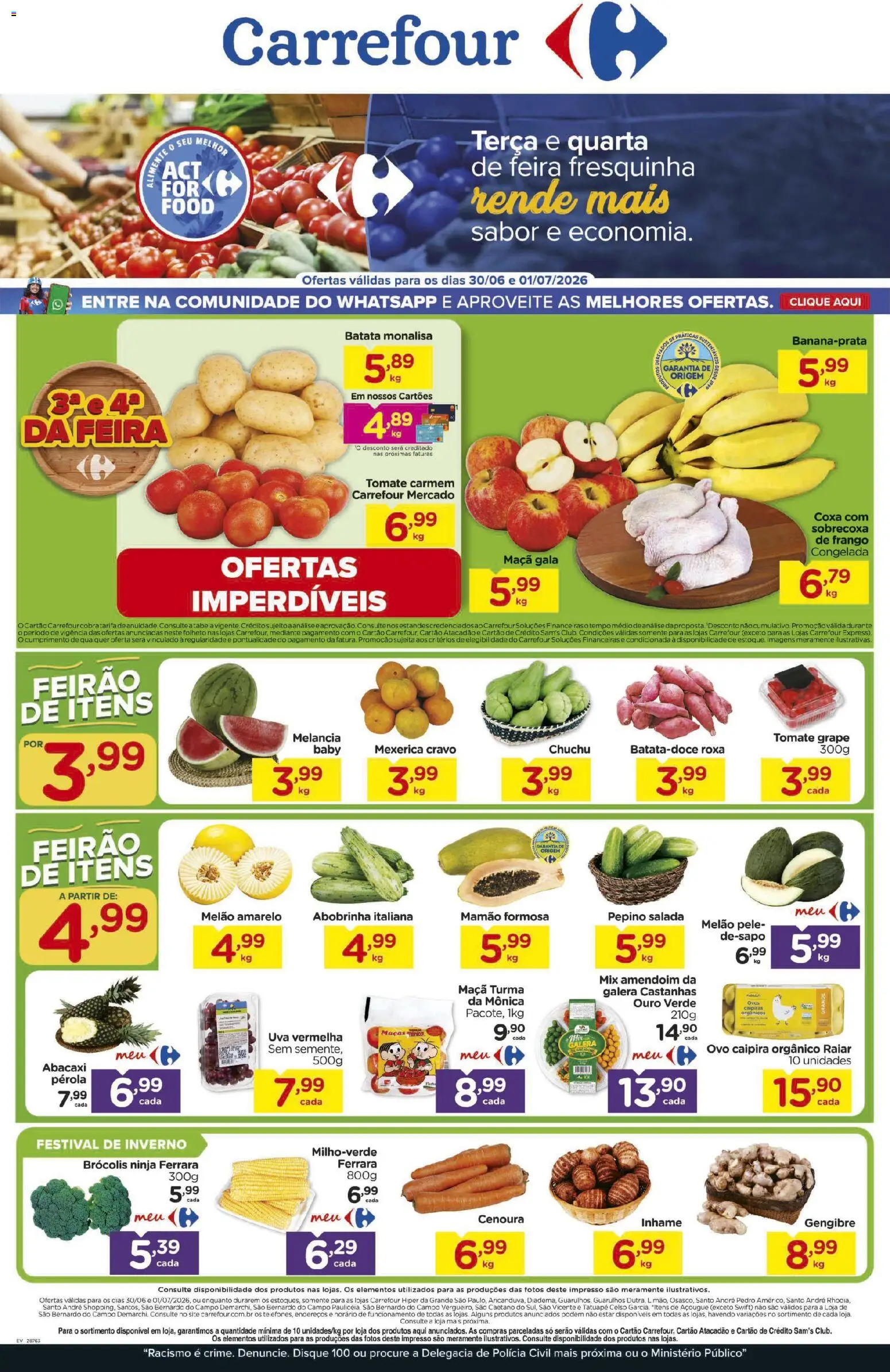 Carrefour Folheto - válido de 30/06/2026 | Página: 1 | Produtos: Castanhas, Melão, Inhame, Cenoura