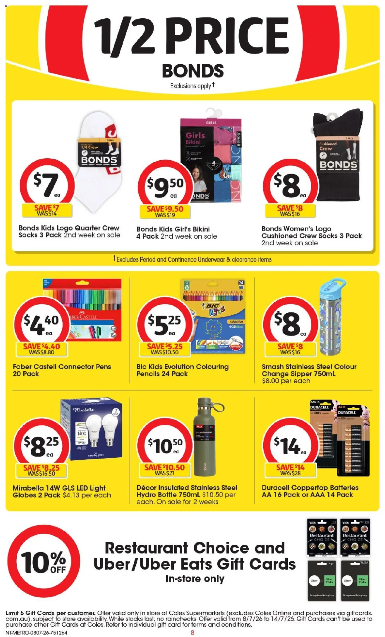 Coles catalogue - valid from 08/07/2026 | Page: 8 | Products: Light, Socks, Batteries, Connector
