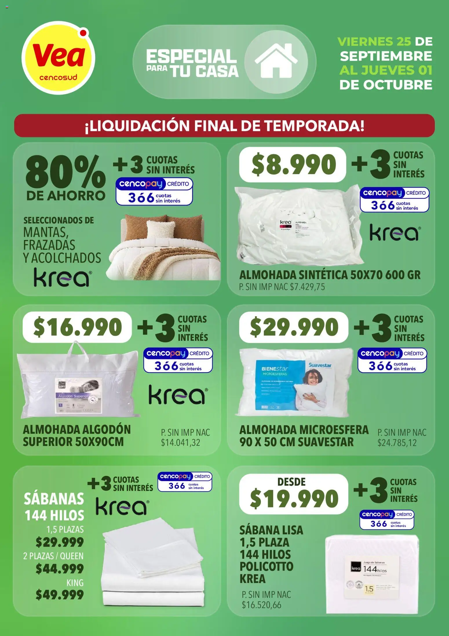 Vea - Especial para tu casa │ válido desde el 25/09/2026 | Página: 8 | Productos: Algodón, Sabanas, Almohada
