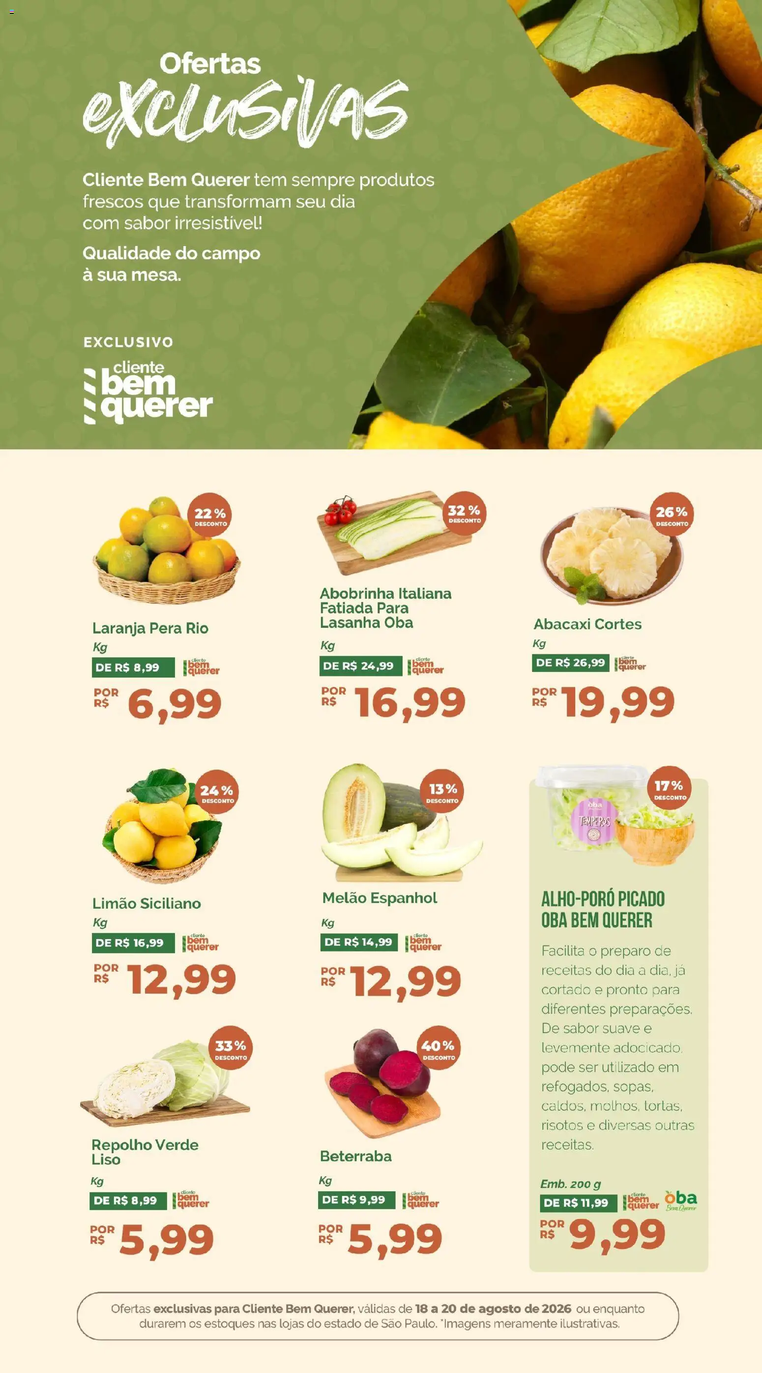 Oba Hortifruti Folheto - válido de 18/08/2026 | Página: 4 | Produtos: Limão siciliano, Melão, Beterraba, Repolho