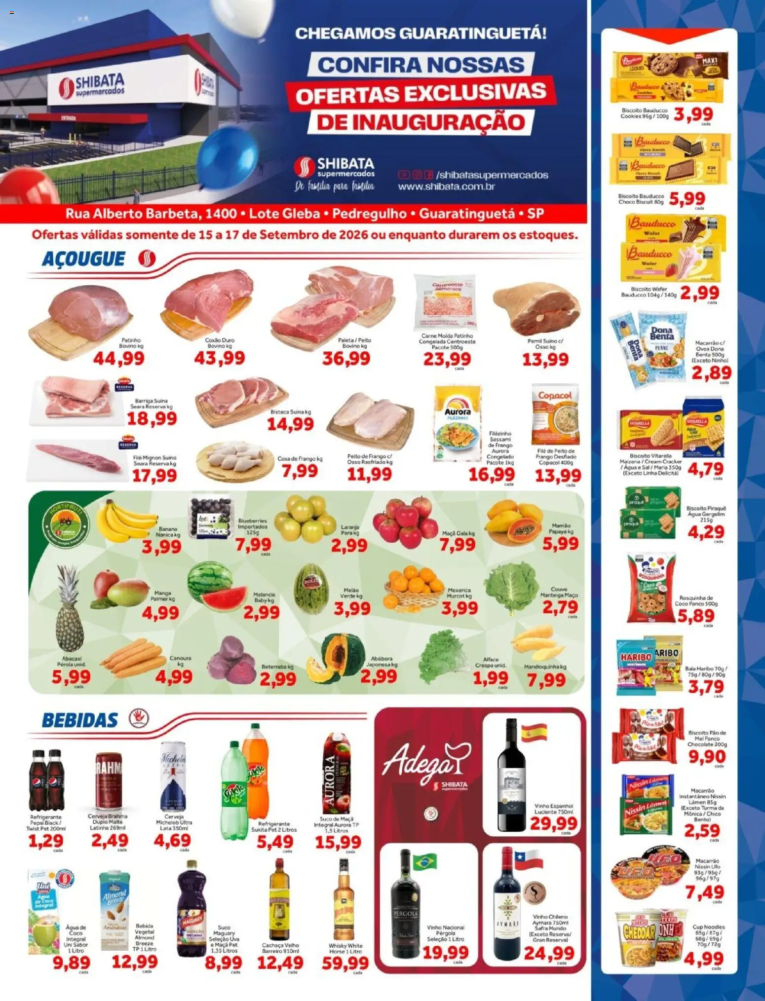 Shibata Folheto - válido de 15/09/2026 | Página: 1 | Produtos: Frango desfiado, Pão de mel, Pernil, Cerveja