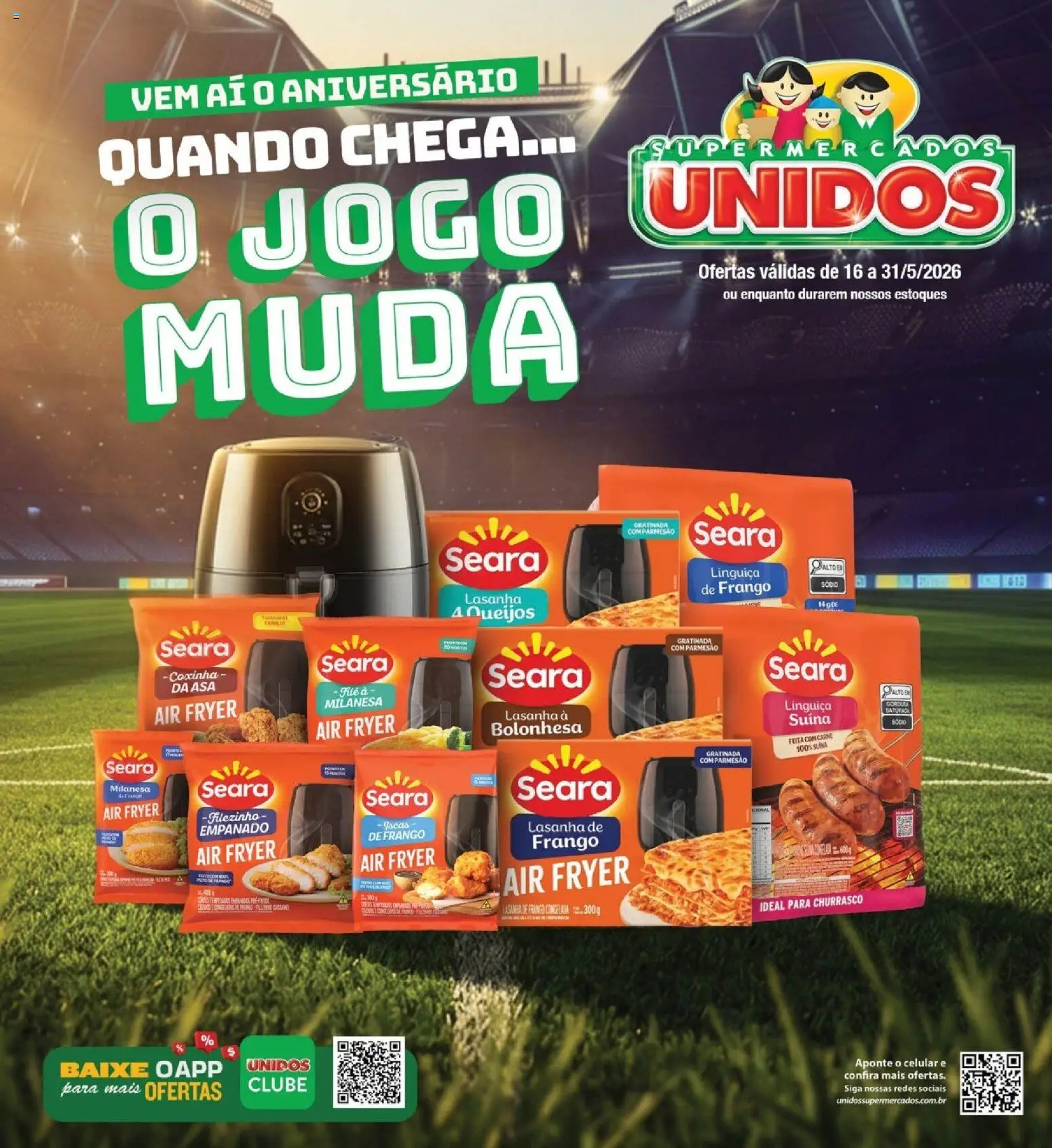 Supermercados Unidos Folheto - válido de 16.05.2026 | Página: 1 | Produtos: Air fryer, Linguiça, Lasanha, Frango