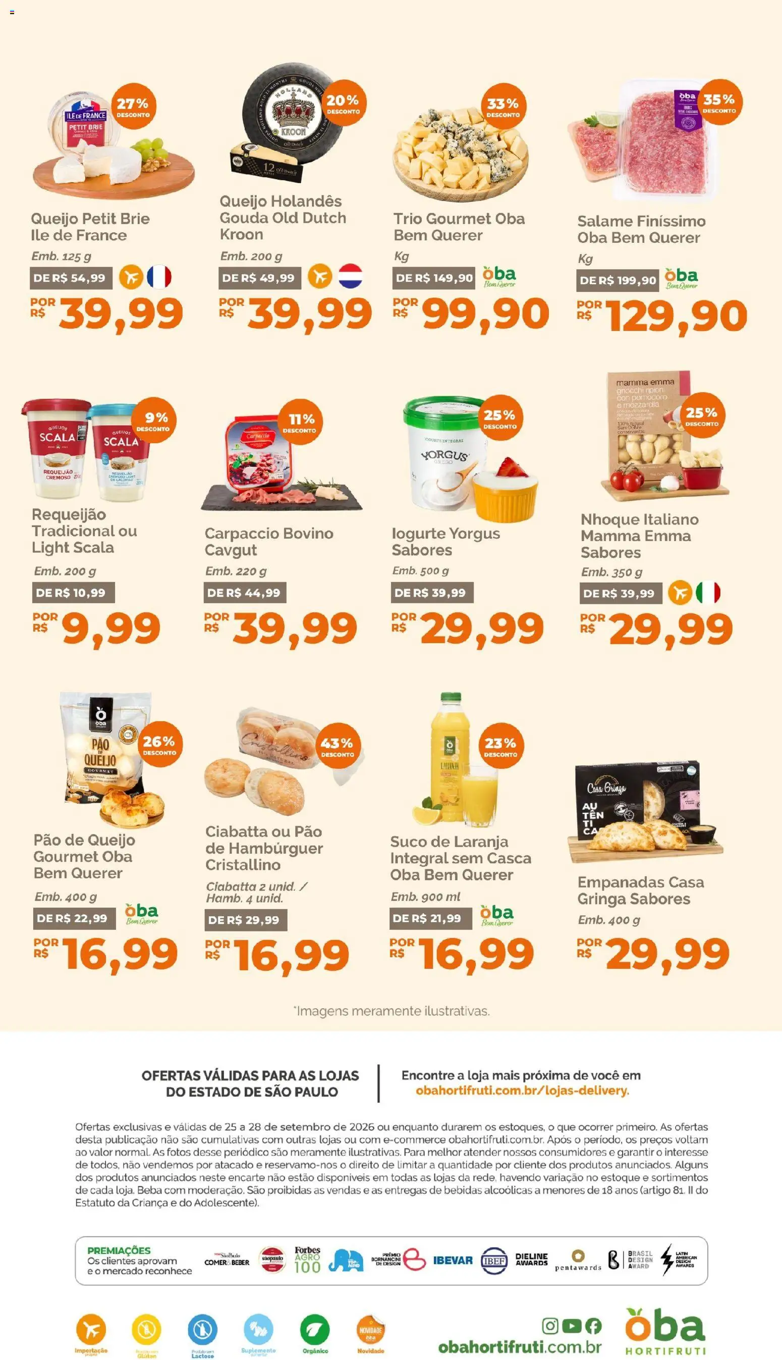 Oba Hortifruti Folheto - válido de 25/09/2026 | Página: 10 | Produtos: Gouda, Suco de laranja, Nhoque, Requeijão