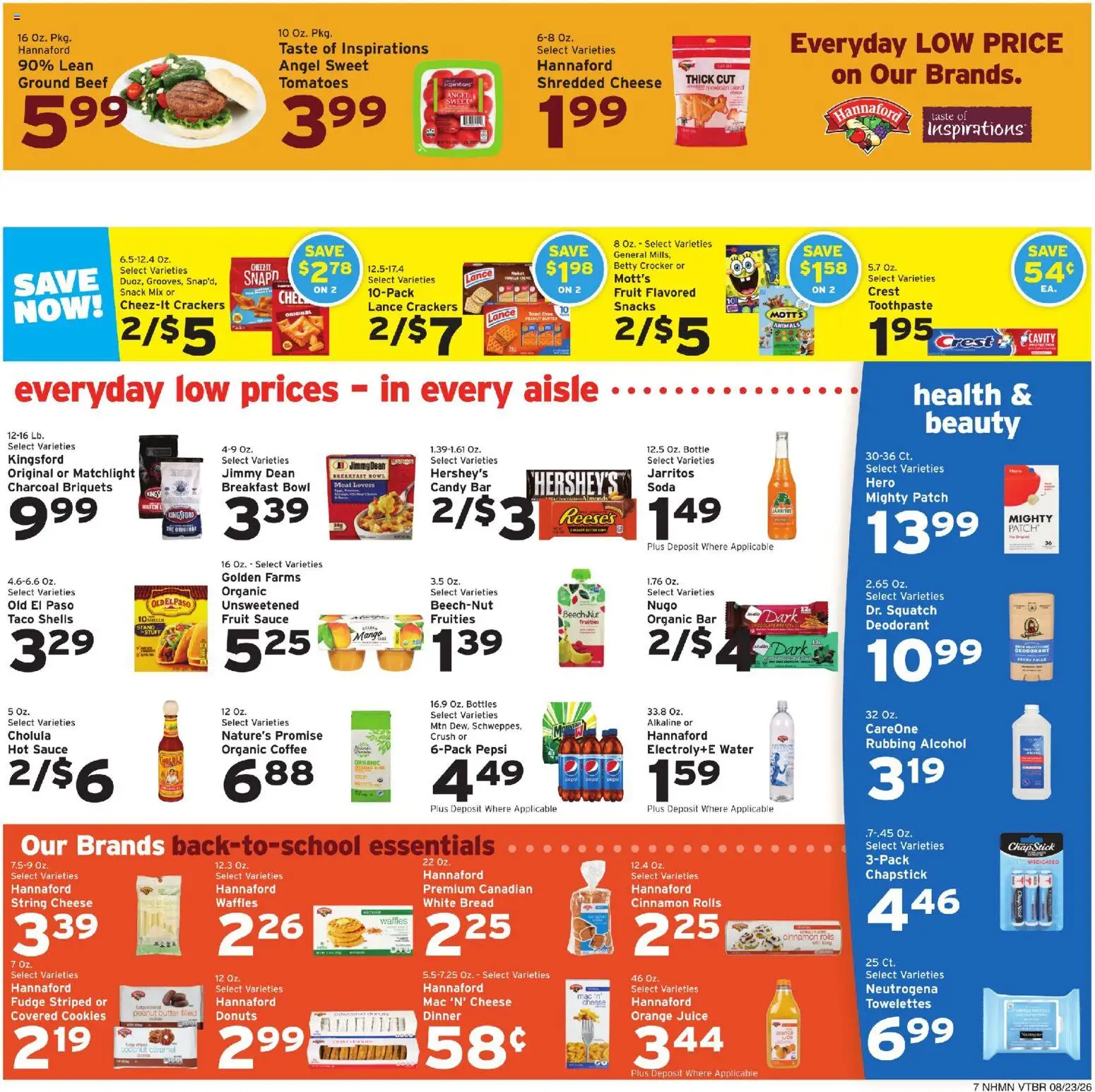 Hannaford Weekly Ad - valid from 08/23/2026 | Page: 10 | Products: Waffles, Orange juice, Meat, Fruit