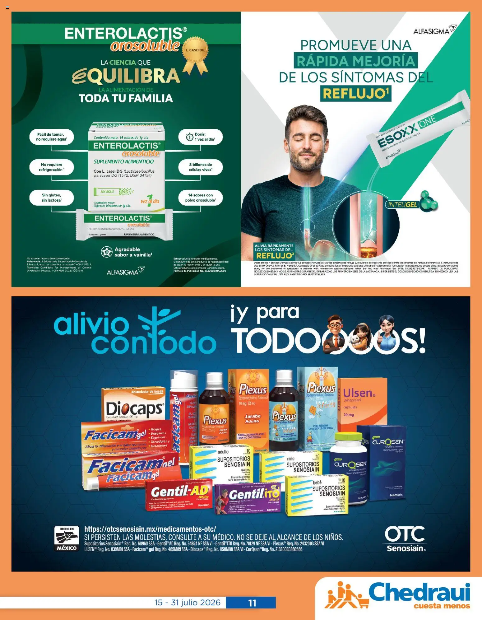 Nuevas ofertas de Chedraui válidas en toda la República Mexicana desde el 15/07/2026. ¡Encuentra las mejores ofertas en Chedraui folleto Cuidar tu salud! | Página: 11 | Productos: Agua, Caja, Polvo