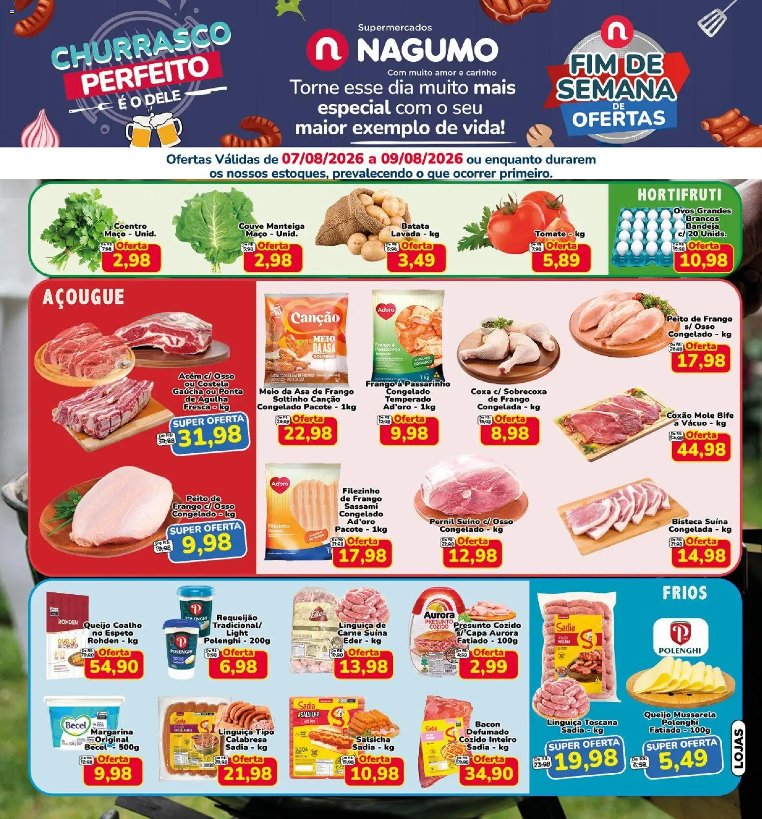 Nagumo Folheto - válido de 07/08/2026 | Página: 1 | Produtos: Salsicha, Linguiça, Manteiga, Carne