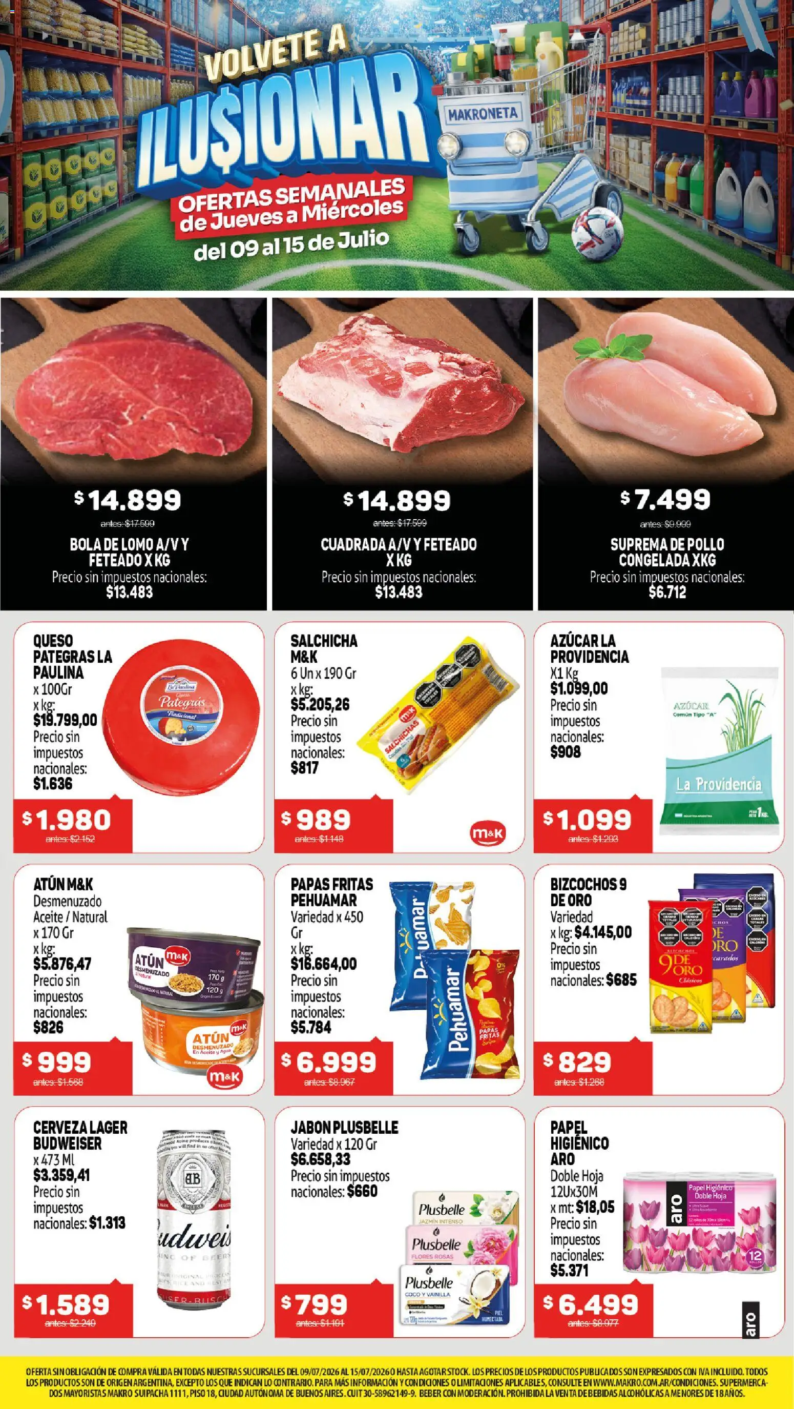 Makro Ofertas VOLVETE A ILUSIONAR │ válido desde el 09/07/2026 | Página: 1 | Productos: Papel higiénico, Pollo, Azucar, Jabón