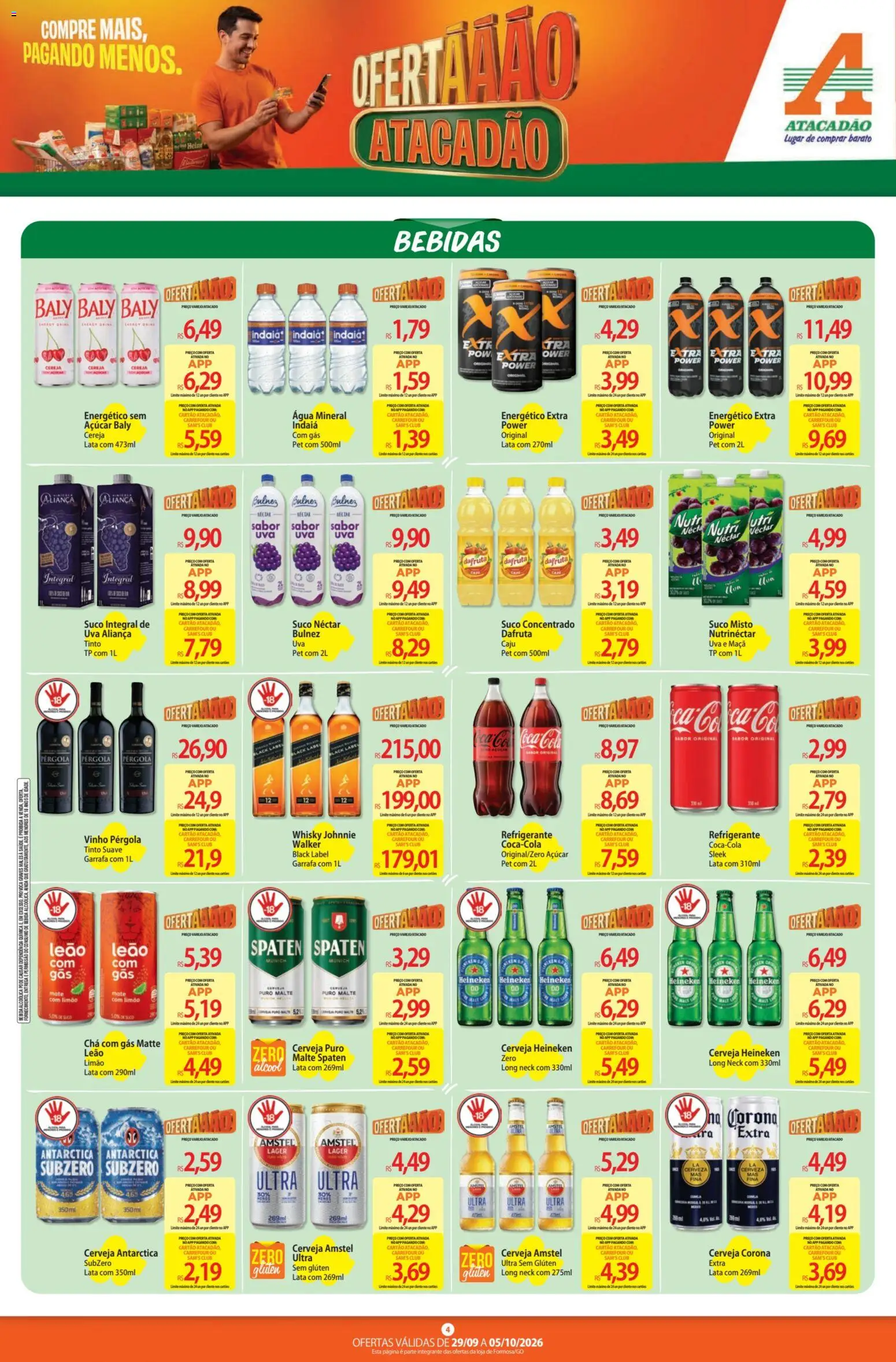 Atacadão Folheto - válido de 29/09/2026 | Página: 4 | Produtos: Energético, Uva, Cola, Heineken