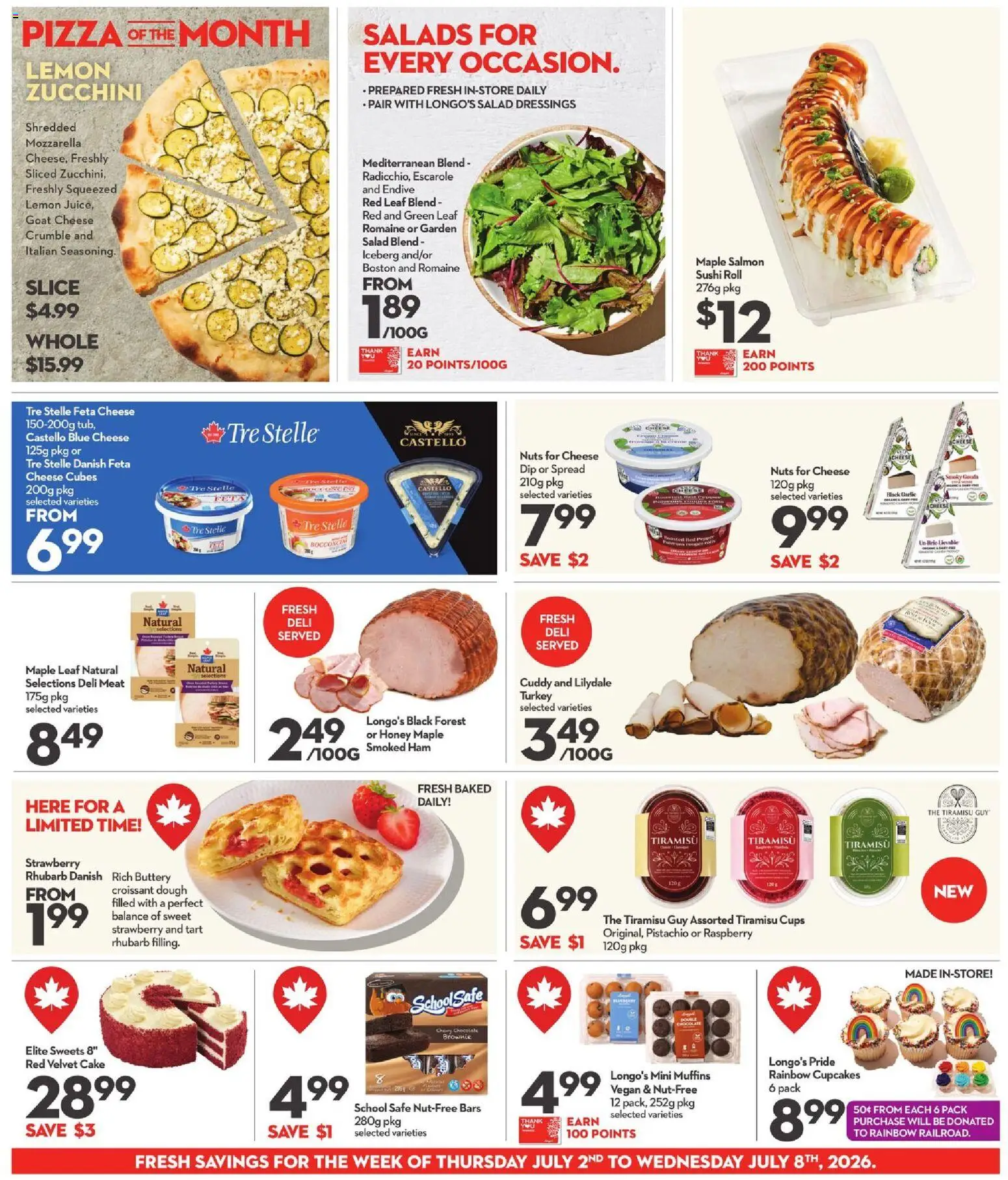 Longo's flyer valid from Jul 2, 2026 | Page: 6 | Products: Salad, Turkey, Chocolate, Pizza