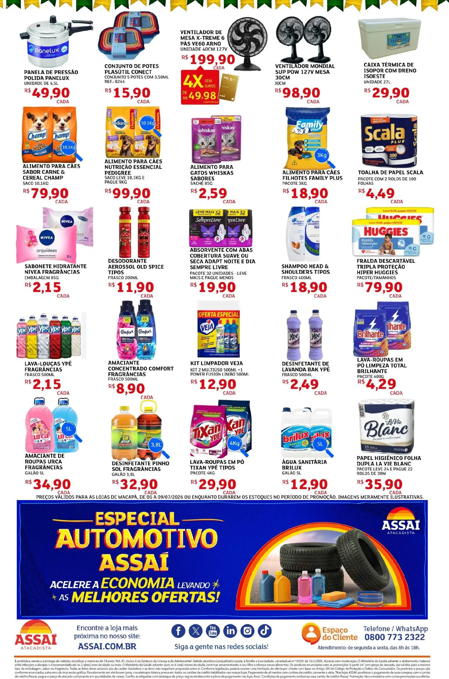 Assaí Atacadista Folheto - válido de 06/07/2026 | Página: 4 | Produtos: Roupas, Potes, Sempre Livre, Amaciante