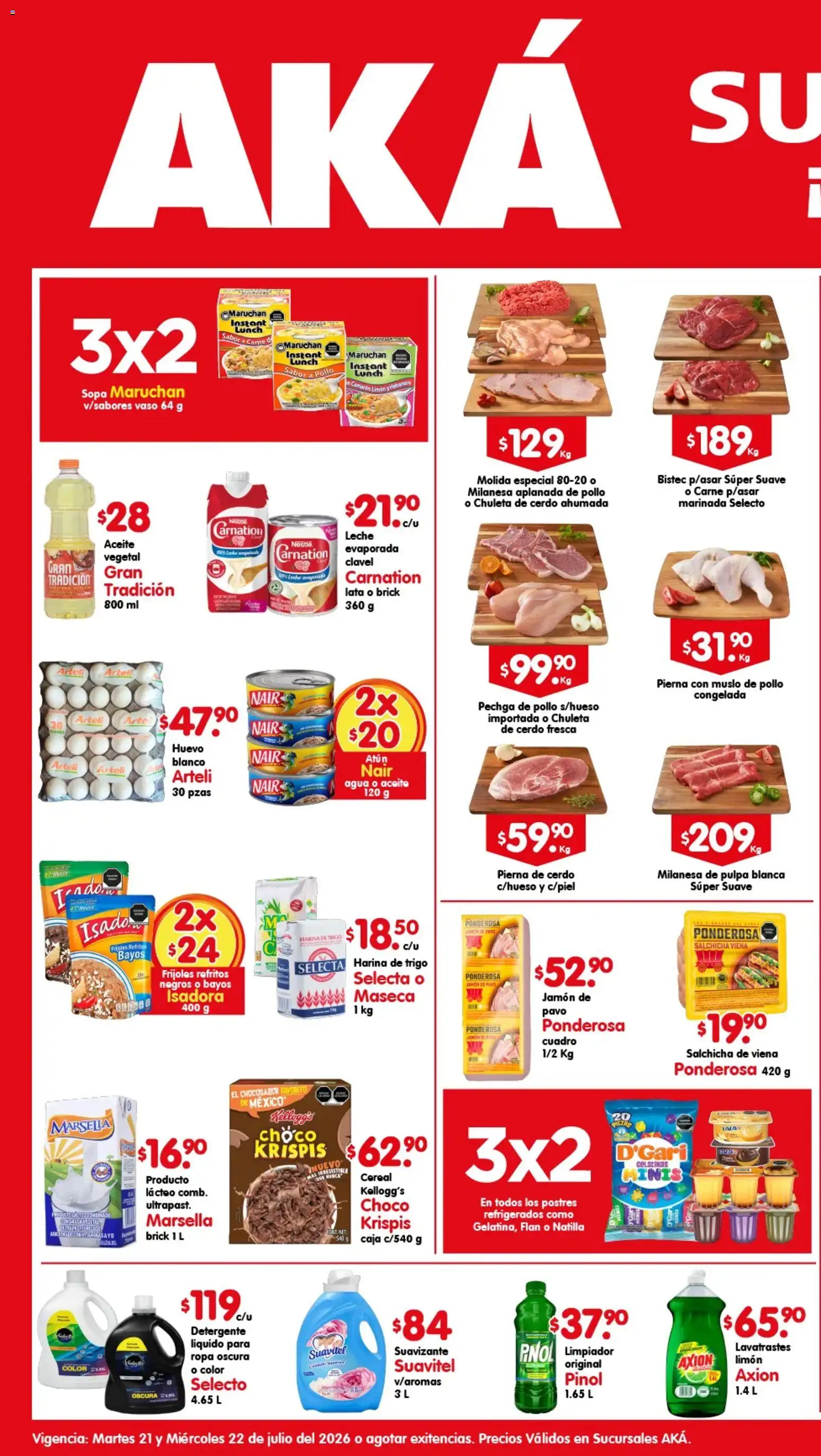 Nuevas ofertas de Arteli válidas en toda la República Mexicana desde el 21/07/2026. ¡Encuentra las mejores ofertas en Arteli folleto Aká Super Bodega! | Página: 1 | Productos: Milanesa, Salchicha, Cuadro, Leche