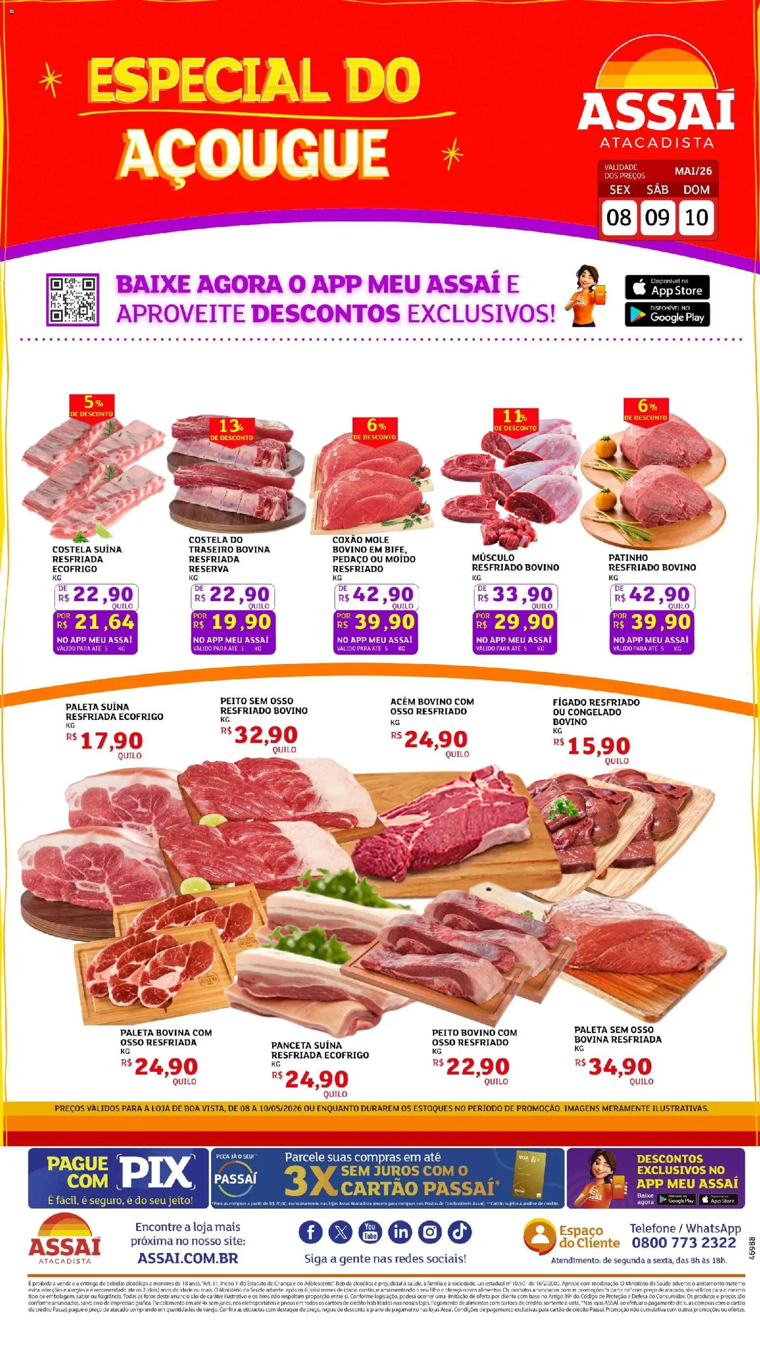 Assaí Atacadista Folheto - válido de 08.05.2026 | Página: 1 | Produtos: Acém, Pneus, Base, Piano