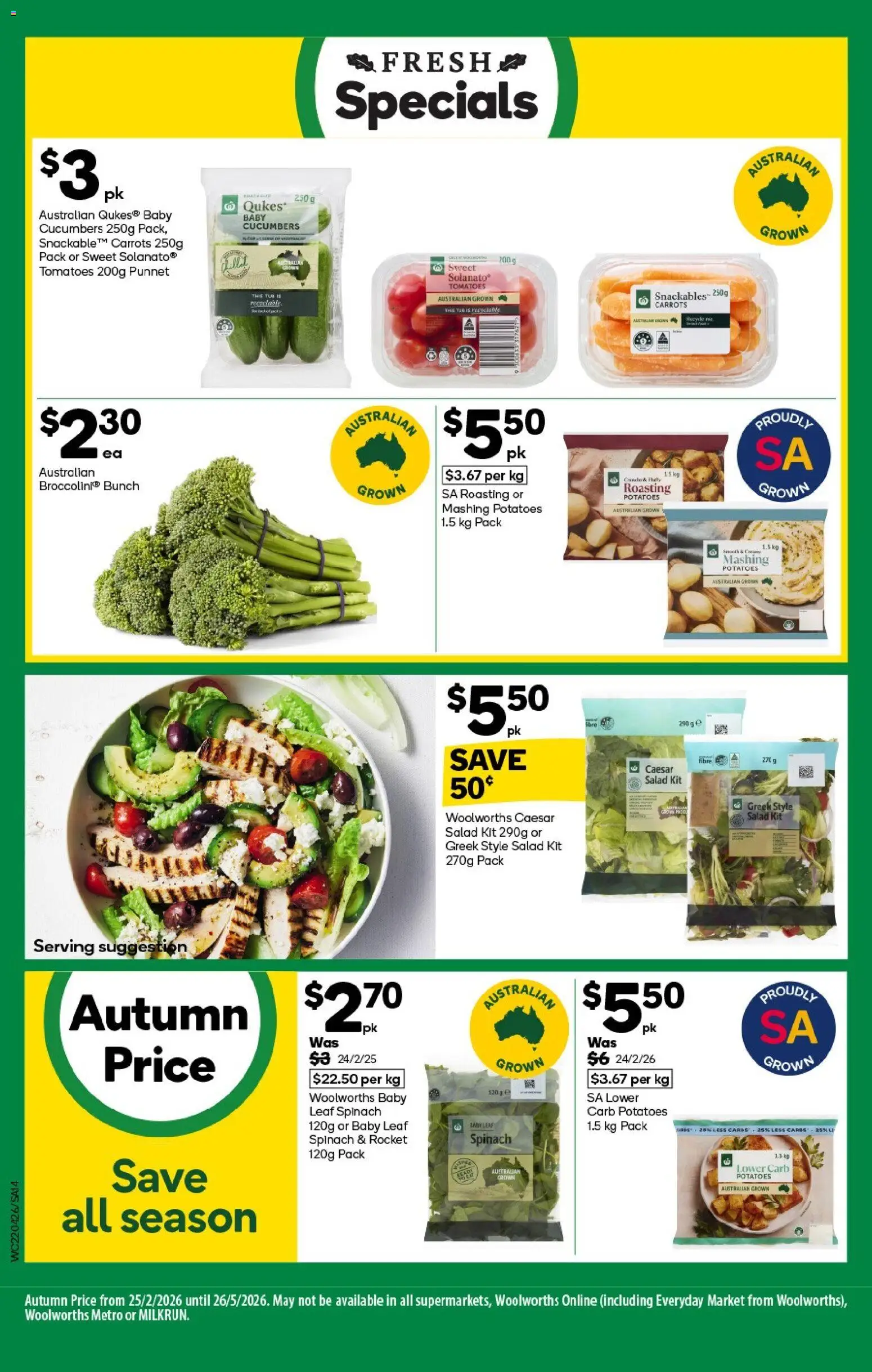 Woolworths catalogue - valid from 22.04.2026 | Page: 14 | Products: Carrots, Salad, Rocket, Potatoes