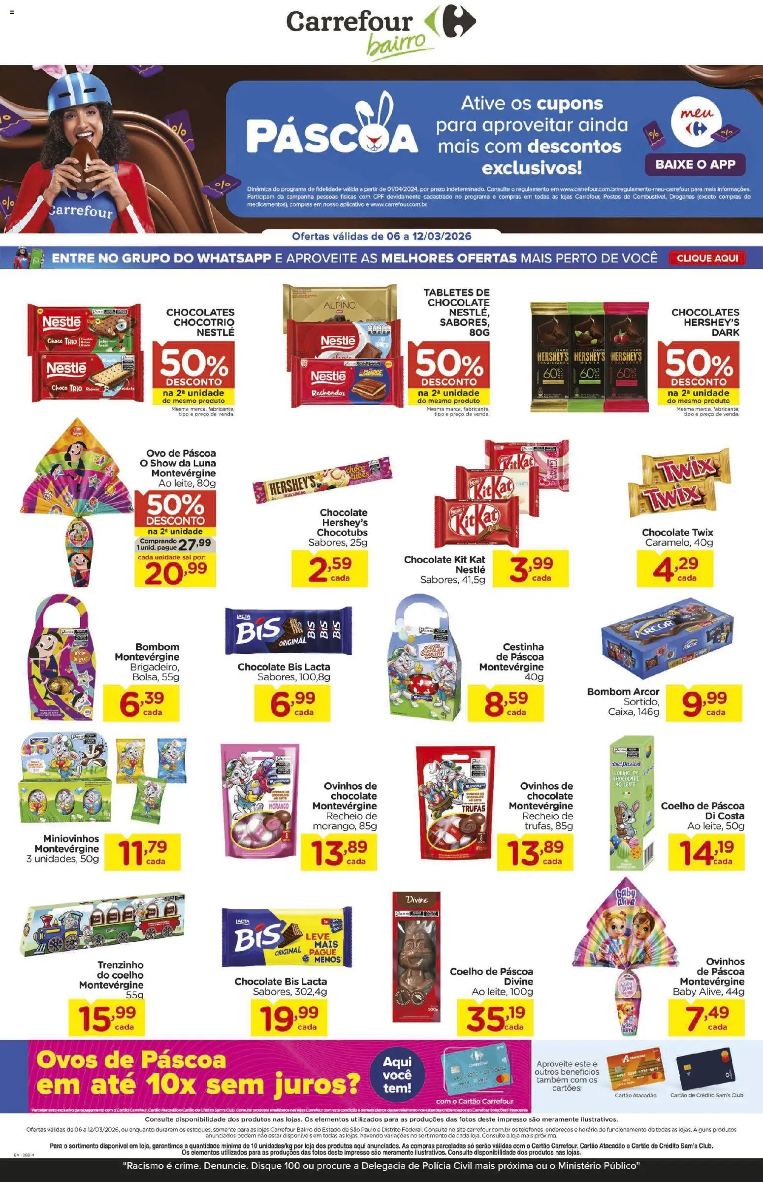 Carrefour Bairro Folheto - válido de 06.03.2026 | Página: 1 | Produtos: Ovo de páscoa, Ovos, Kit Kat, Bombom