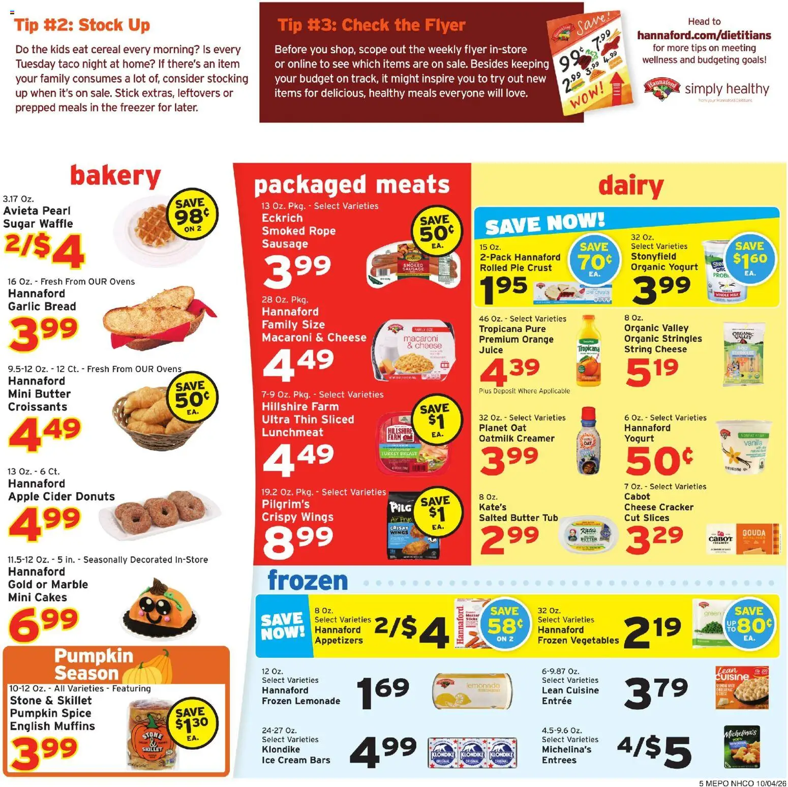 Hannaford Weekly Ad - valid from 10/04/2026 | Page: 5 | Products: Cheese, Cream, Croissants, Lemonade