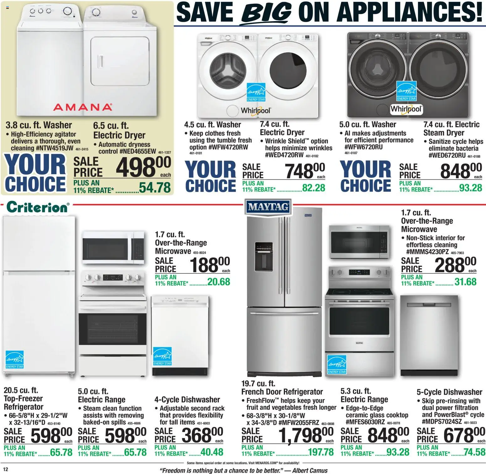 Menards Weekly Ad - valid from 06/25/2026 | Page: 19 | Products: Washer, Refrigerator, Dryer, Dishwasher