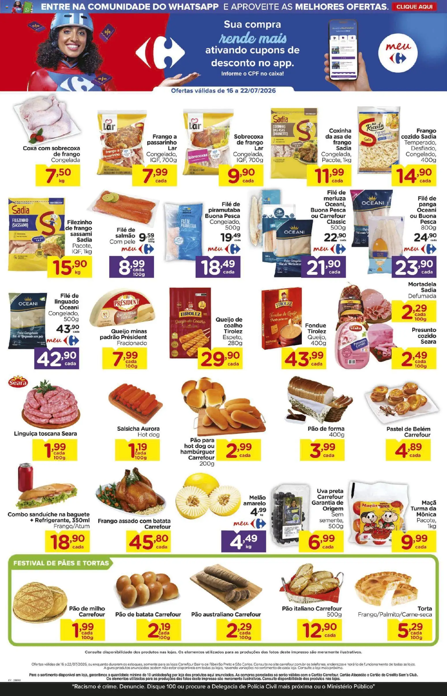 Carrefour Bairro Folheto - válido de 16/07/2026 | Página: 2 | Produtos: Melão, Salmão, Queijo, Pão de forma