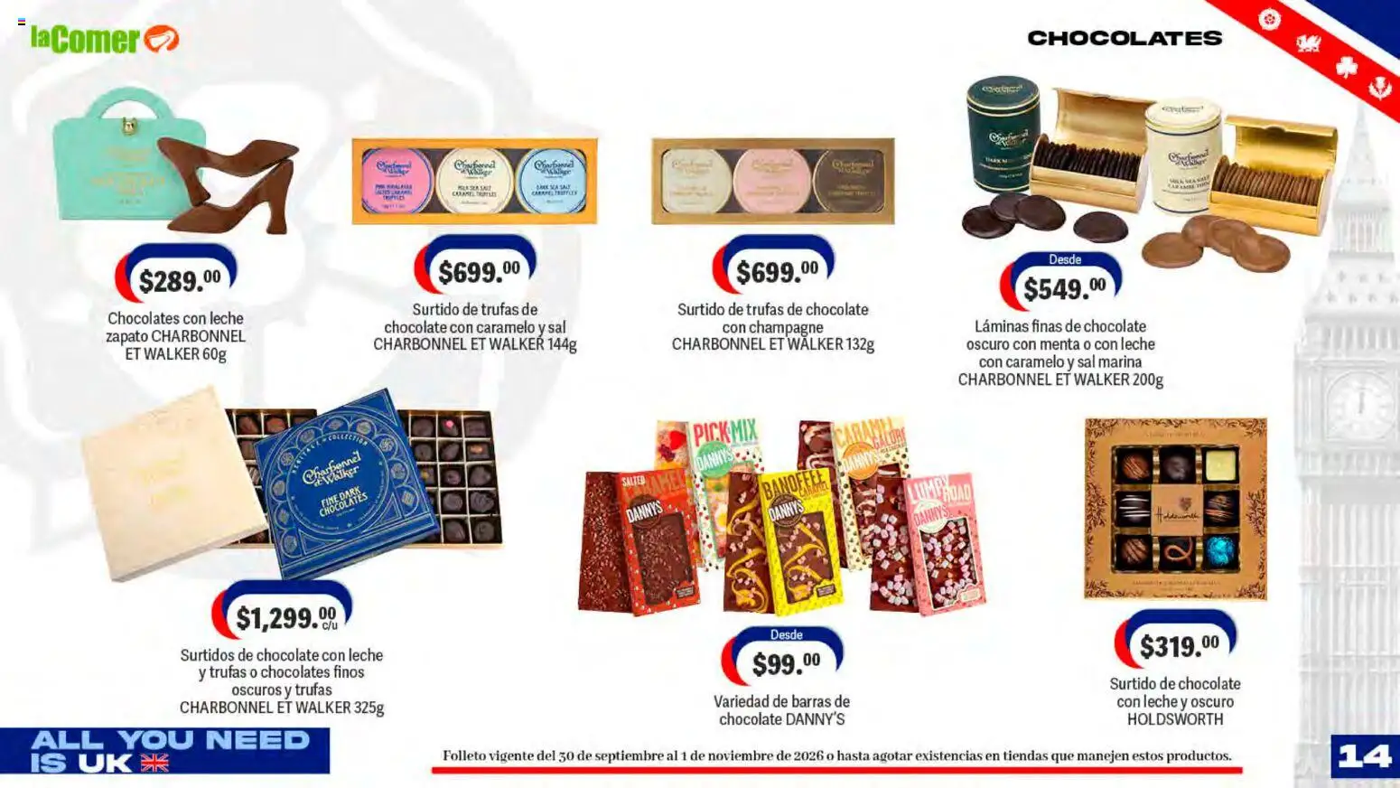 Nuevas ofertas de La Comer válidas en toda la República Mexicana desde el 30/09/2026. ¡Encuentra las mejores ofertas en La Comer folleto! | Página: 14 | Productos: Sal, Champagne, Leche, Chocolate