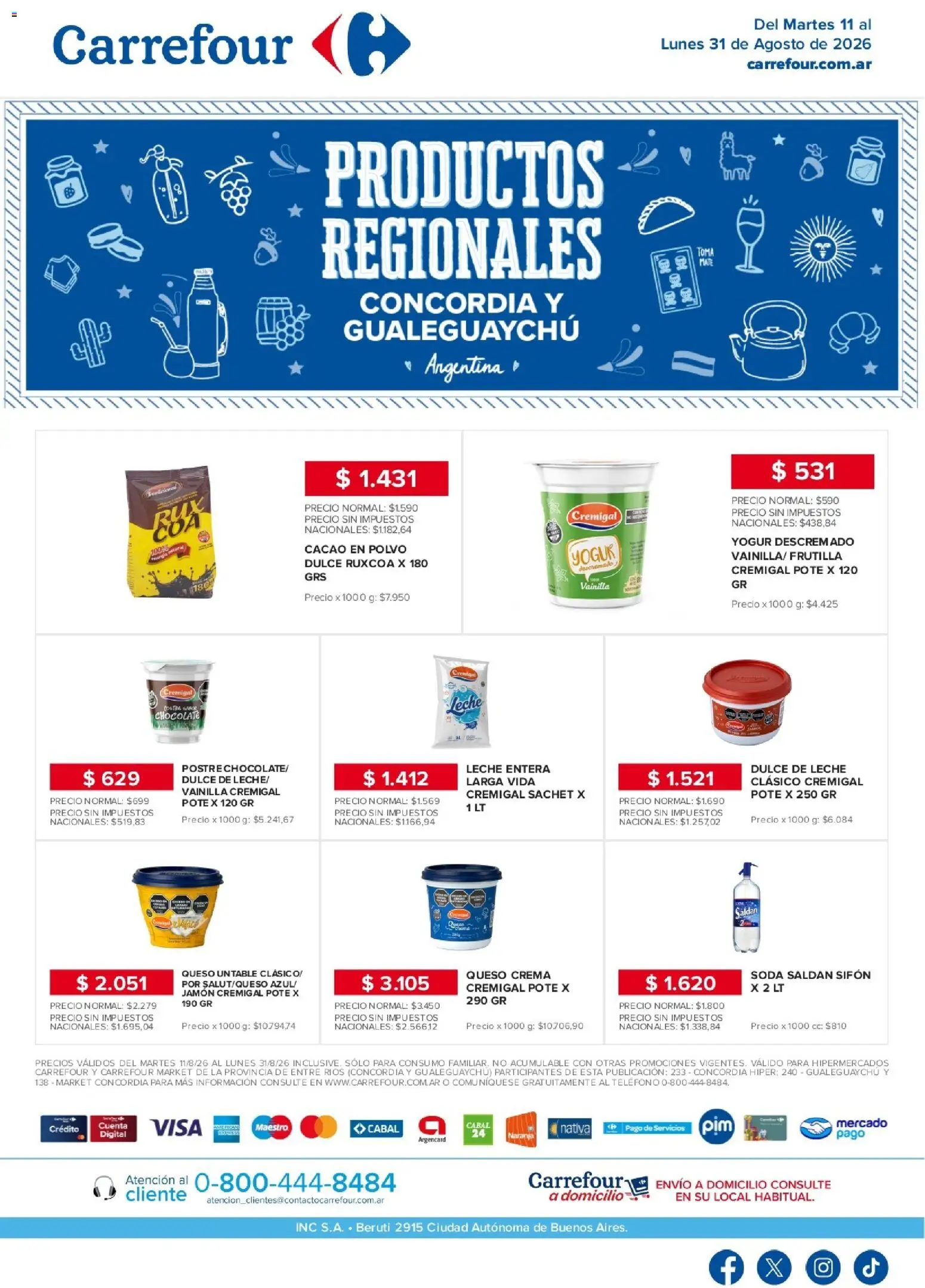Carrefour - Concordia | Gualeguaychú │ válido desde el 11/08/2026 | Página: 1 | Productos: Frutilla, Yogur descremado, Dulce de leche, Yogur