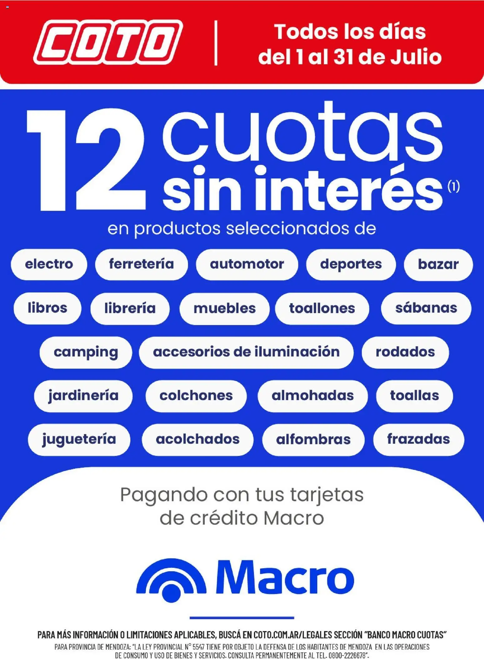 Coto - Banco Macro Julio │ válido desde el 01/07/2026 | Página: 1 | Productos: Sabanas, Toallas