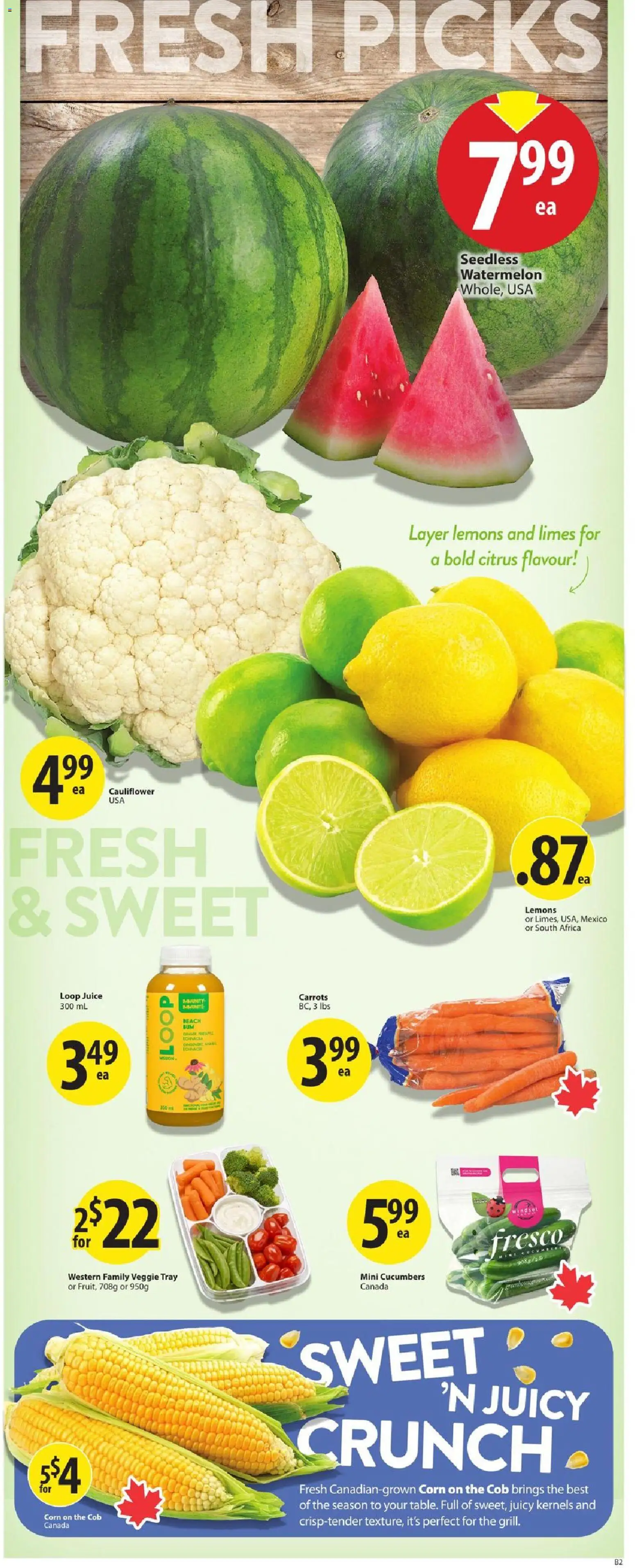 Save on foods flyer valid from Jul 30, 2026 | Page: 4 | Products: Cucumbers, Juice