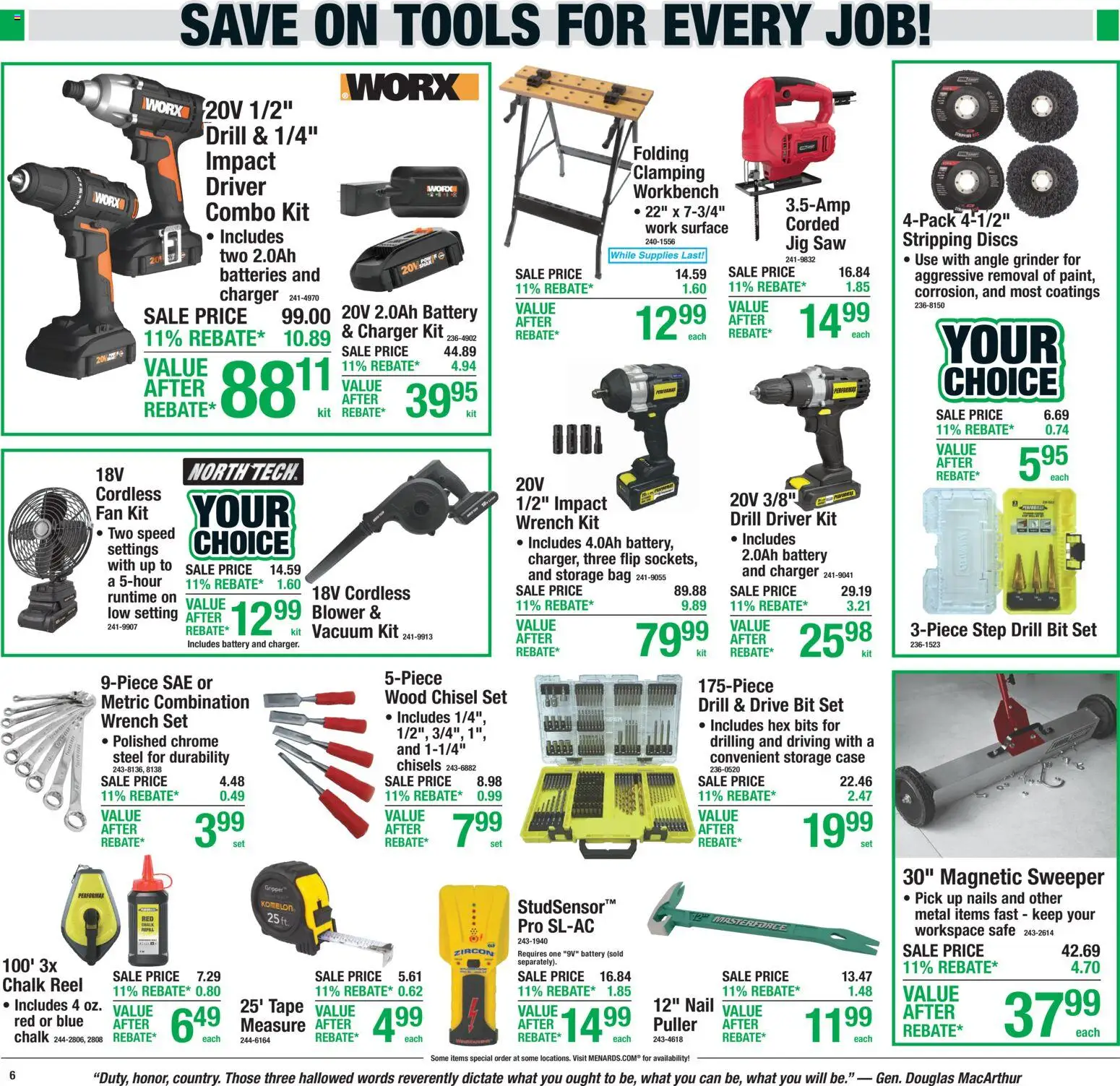 Menards Weekly Ad - valid from 18.06.2026 | Page: 10 | Products: Wrench, Chisel, Drill Bit, Charger
