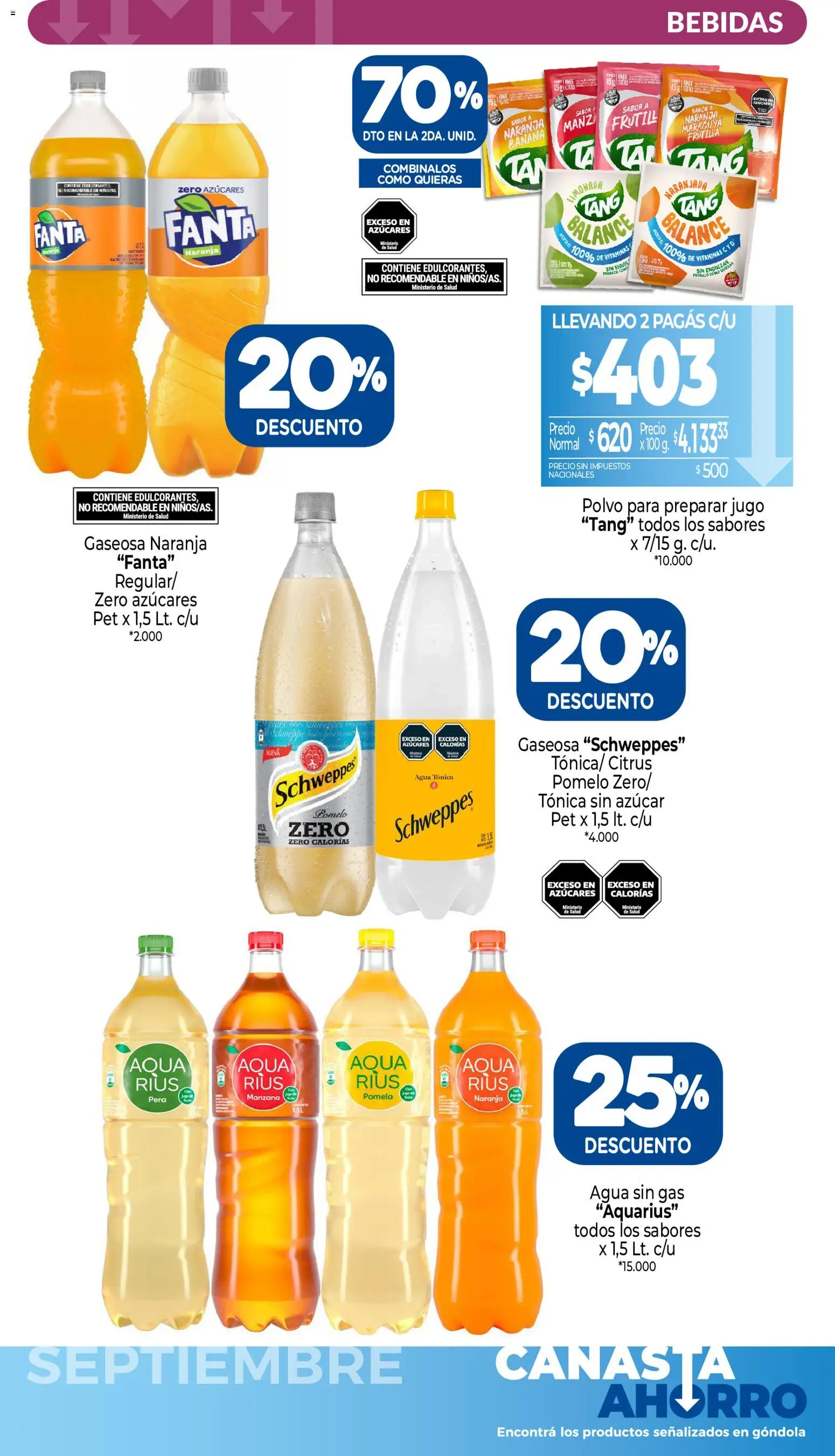 La Anonima - Canasta Ahorro │ válido desde el 01/09/2026 | Página: 7 | Productos: Bebidas, Pera, Agua tónica, Canasta