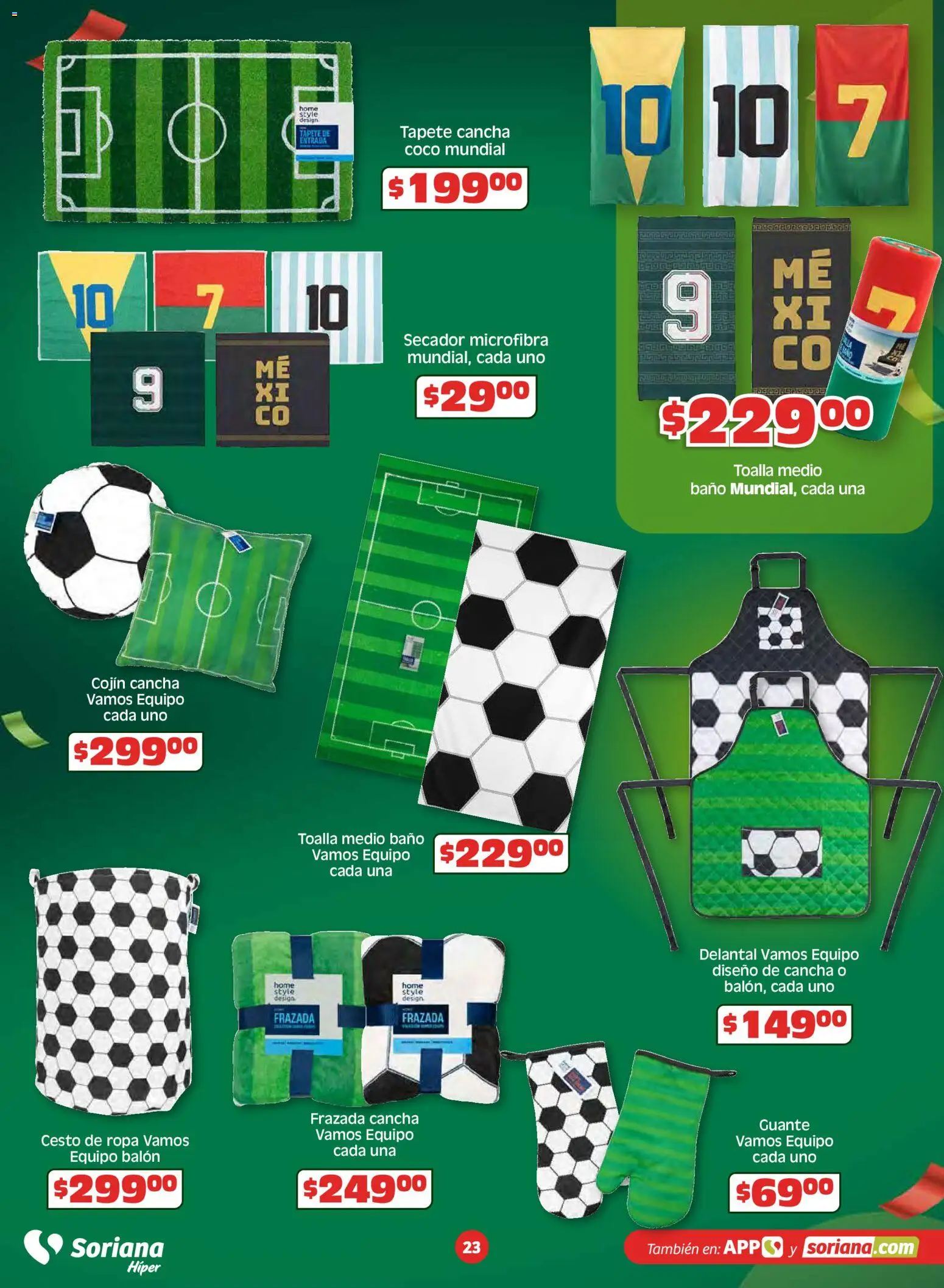Nuevas ofertas de Soriana válidas en toda la República Mexicana desde el 14.05.2026. ¡Encuentra las mejores ofertas en Soriana En México apoyamos con todo Híper Nacional! | Página: 23 | Productos: Delantal, Toalla, Tapete, Guante