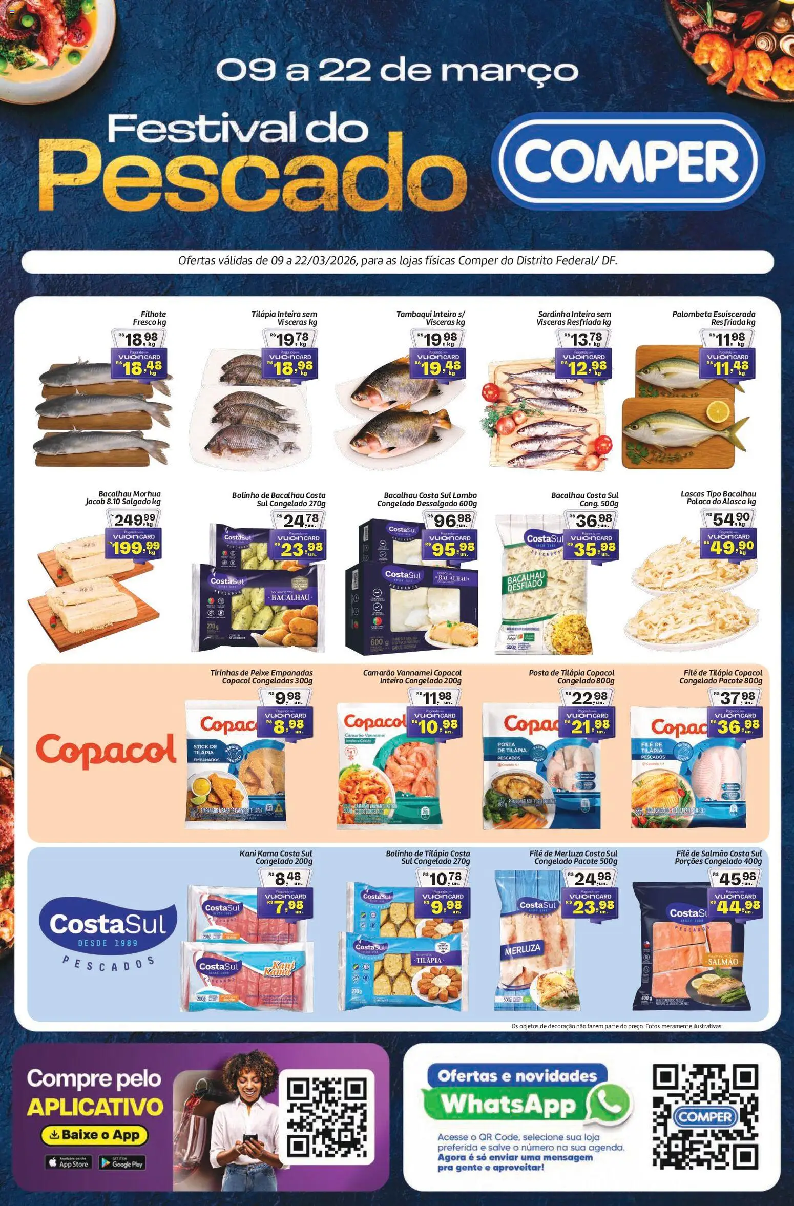 Comper Folheto - válido de 09.03.2026 | Página: 1 | Produtos: Bacalhau, Camarão, Sardinha, Filé de tilápia