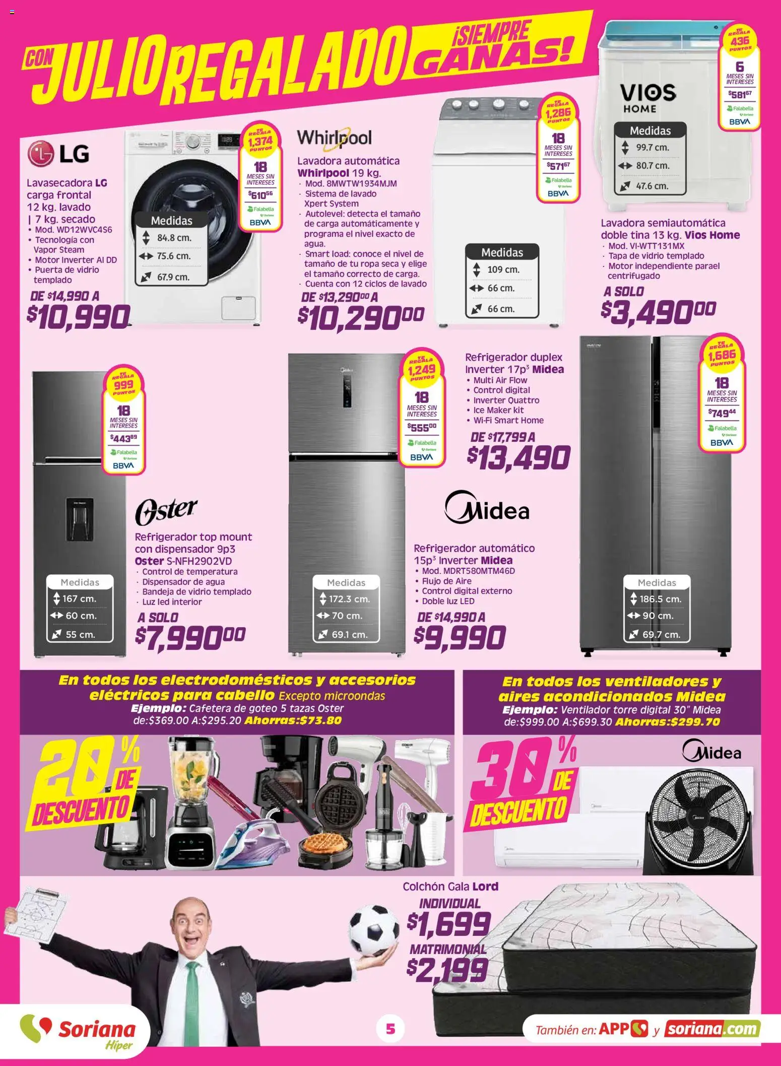 Nuevas ofertas de Soriana válidas en toda la República Mexicana desde el 03/07/2026. ¡Encuentra las mejores ofertas en Soriana folleto! | Página: 5 | Productos: Ventilador, Microondas, Cafetera, Top