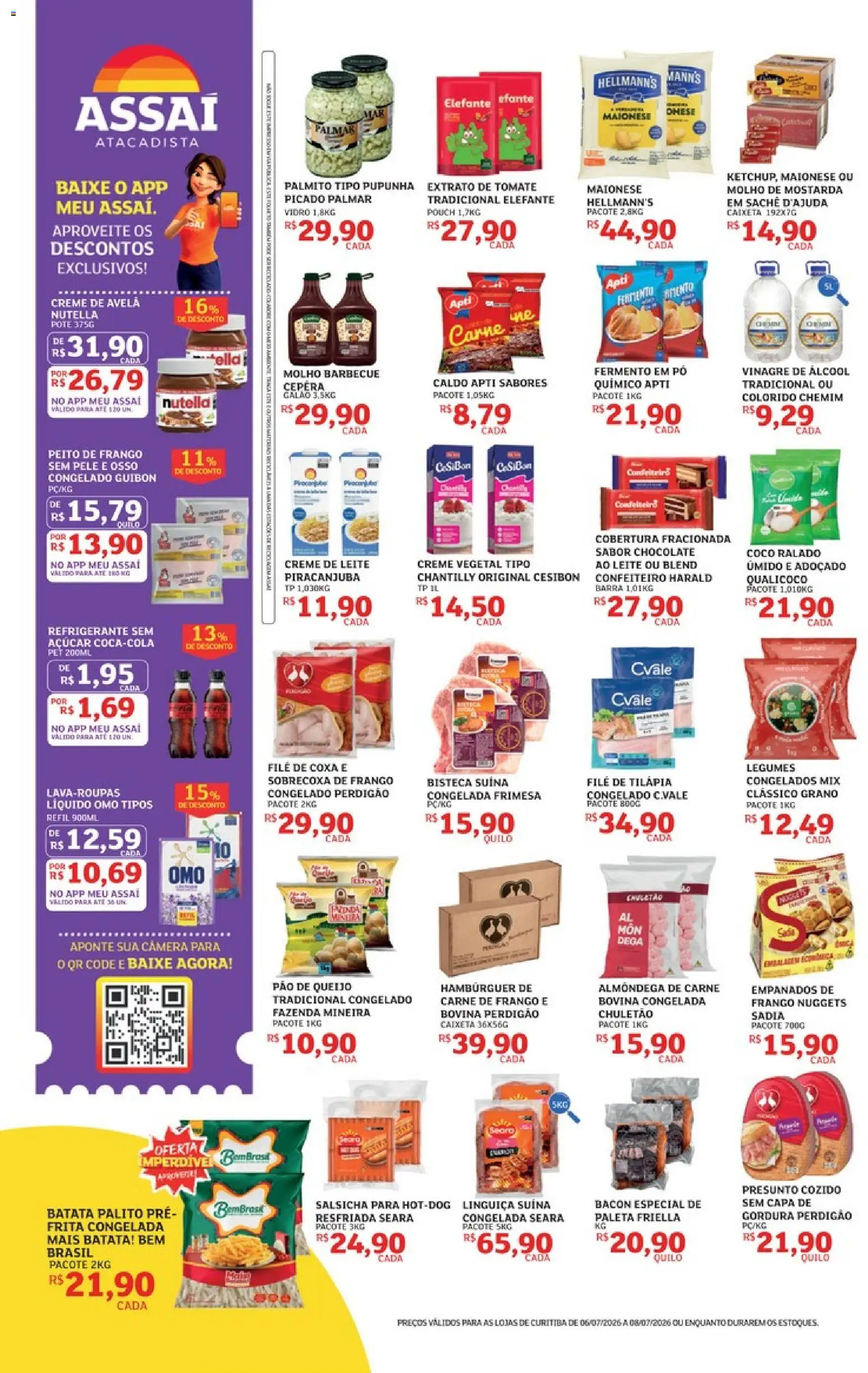 Assaí Atacadista Folheto - válido de 06/07/2026 | Página: 2 | Produtos: Queijo, Tilápia, Frango, Creme de avelã